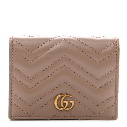 Gucci Calfskin Matelasse GG Marmont Card Case Wallet Porcelain Rose 1 of 8
