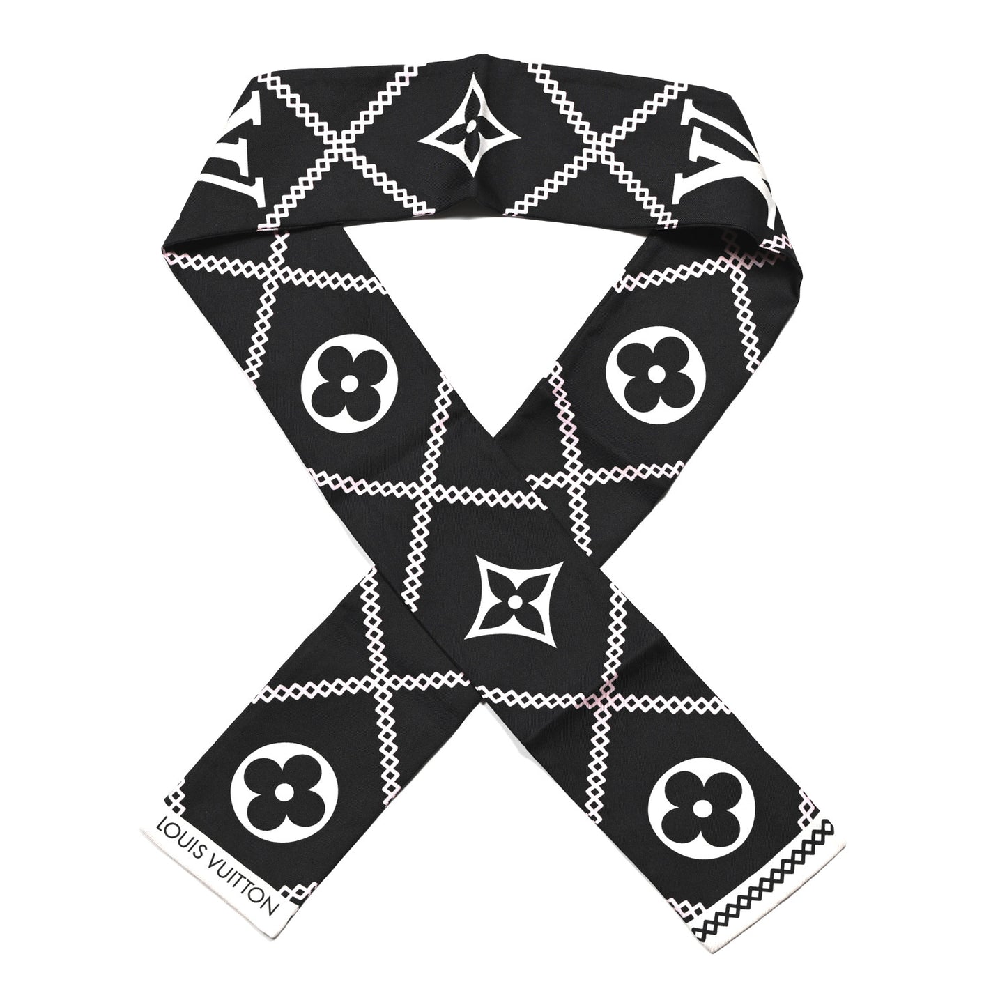 Silk Monogram Croisillon Bandeau Black