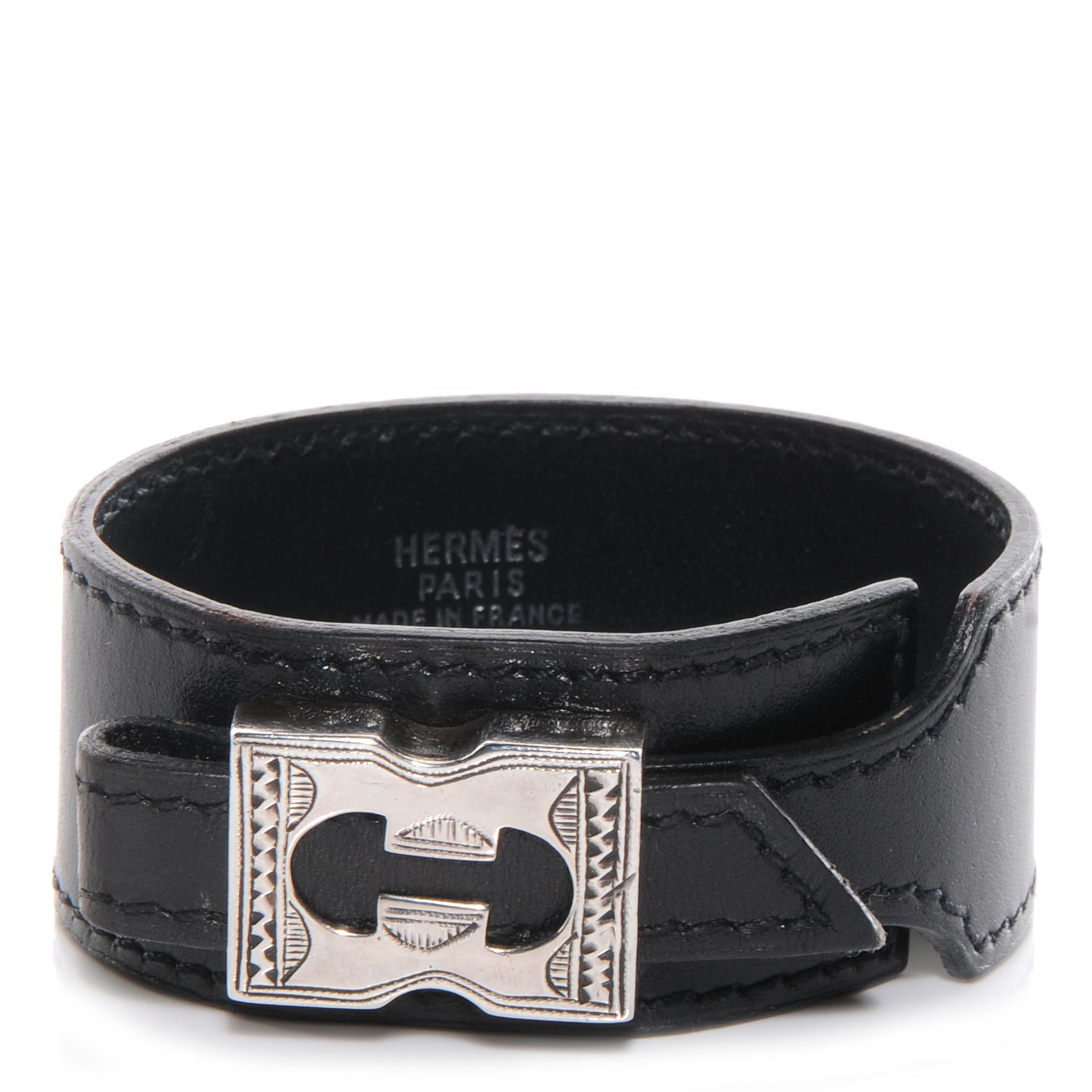 Hermes Sterling Silver Box Touareg Bracelet Medium Black 1 of 6