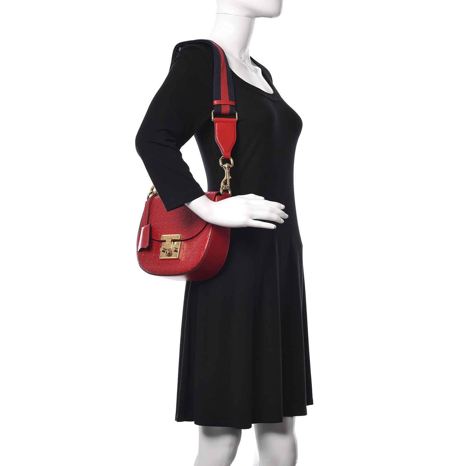 Gucci Guccissima Web Medium Padlock Messenger Shoulder Bag Hibiscus Red 2 of 14