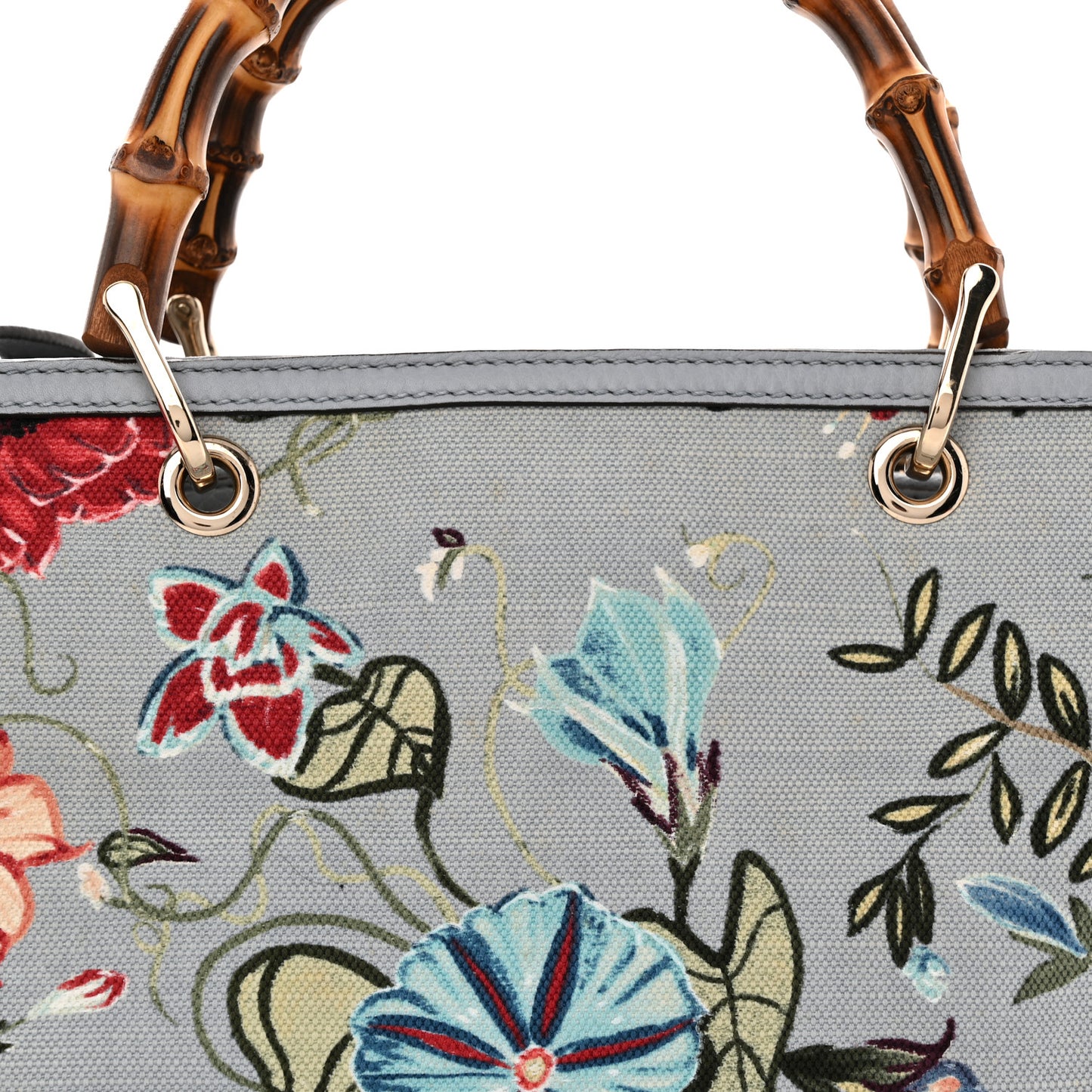 Canvas Cellarius Calfskin Flora Knight Medium Bamboo Shopper Tote Light Blue