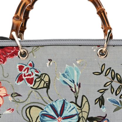 Gucci Canvas Cellarius Calfskin Flora Knight Medium Bamboo Shopper Tote Light Blue 10 of 13