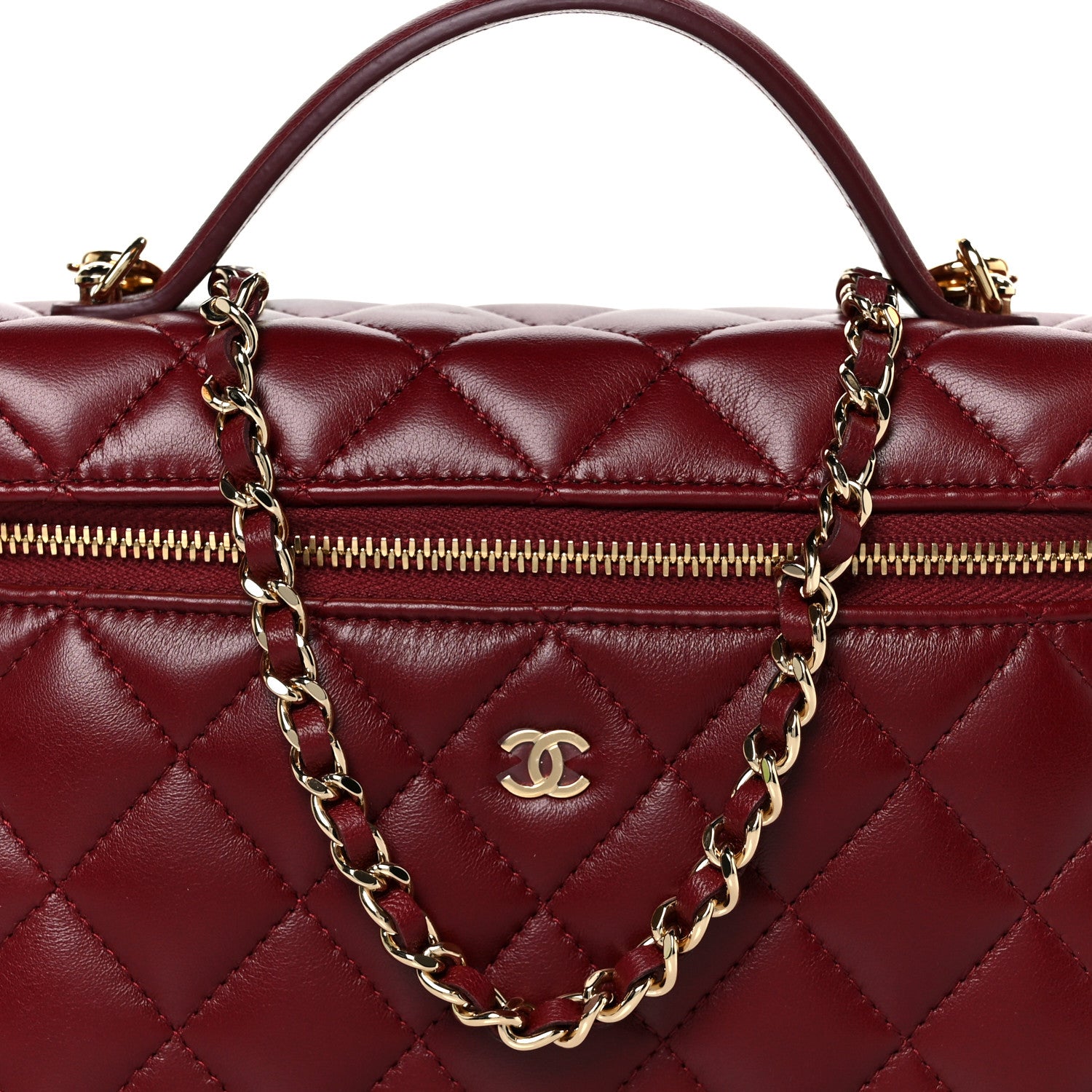 Chanel Lambskin Quilted Top Handle Slim Vanity With Chain Burgundy 8 of 11