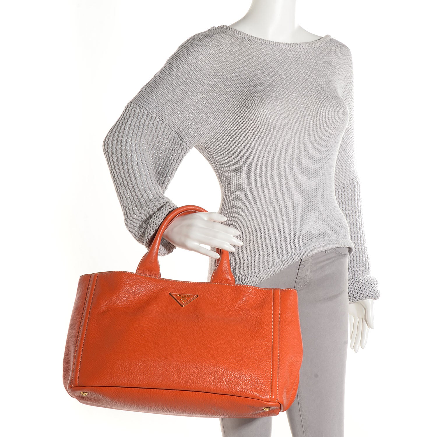 Prada Vitello Daino Shopping Tote Papaya 2 of 10