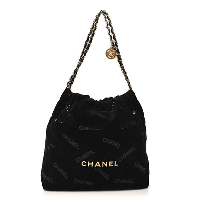 Chanel Velvet Sequin Quilted Chanel 22 Black 1 of 10