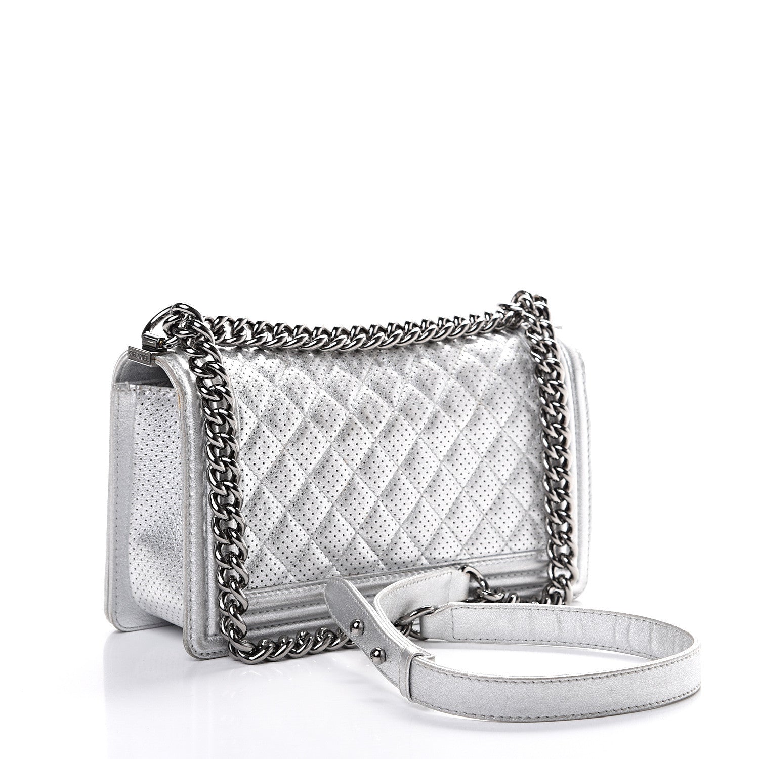 Chanel Metallic Perforated Lambskin Quilted Medium Boy Flap Argent 2 of 20