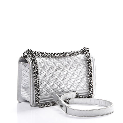 Chanel Metallic Perforated Lambskin Quilted Medium Boy Flap Argent 2 of 20
