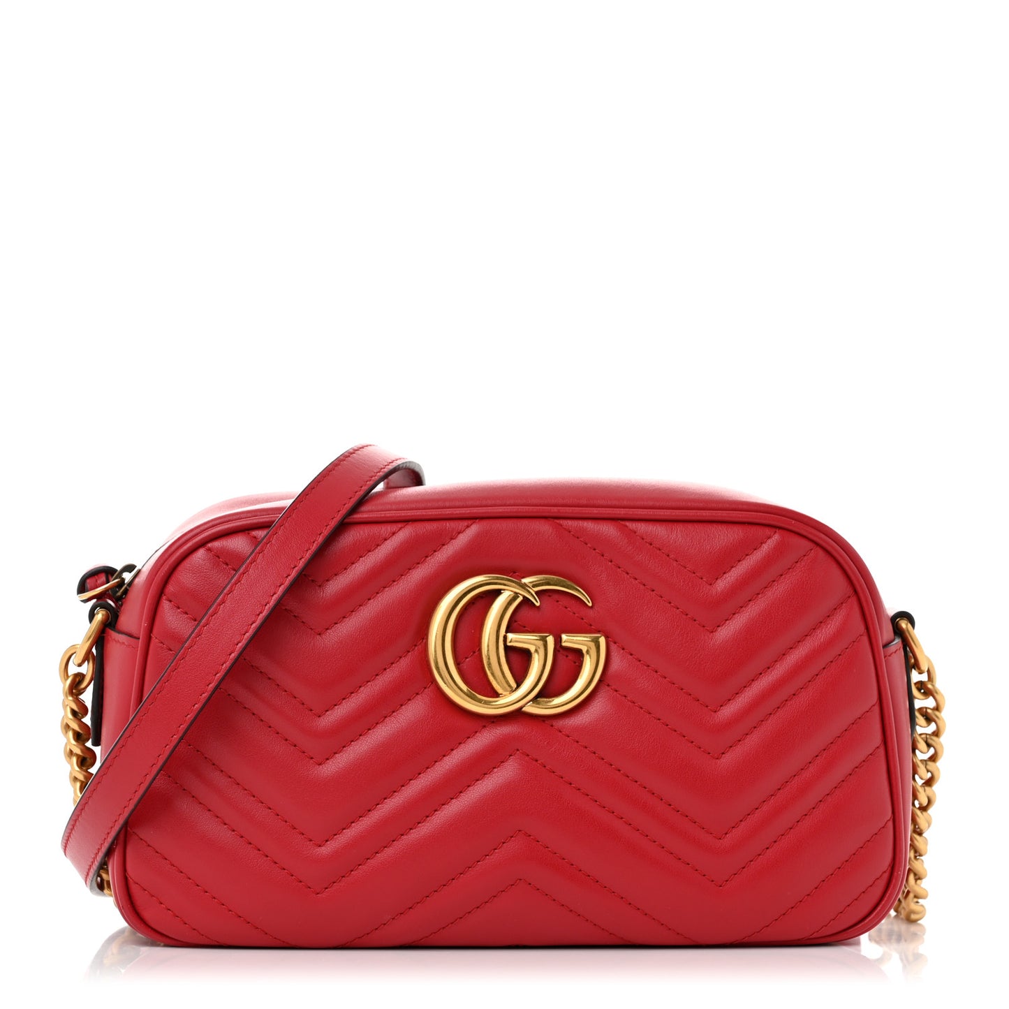 Calfskin Matelasse Small GG Marmont Chain Shoulder Bag Hibiscus Red