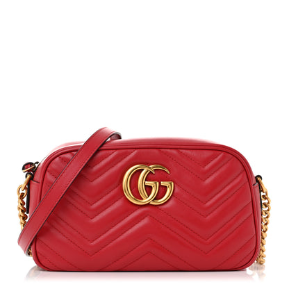 Gucci Calfskin Matelasse Small GG Marmont Chain Shoulder Bag Hibiscus Red 1 of 13