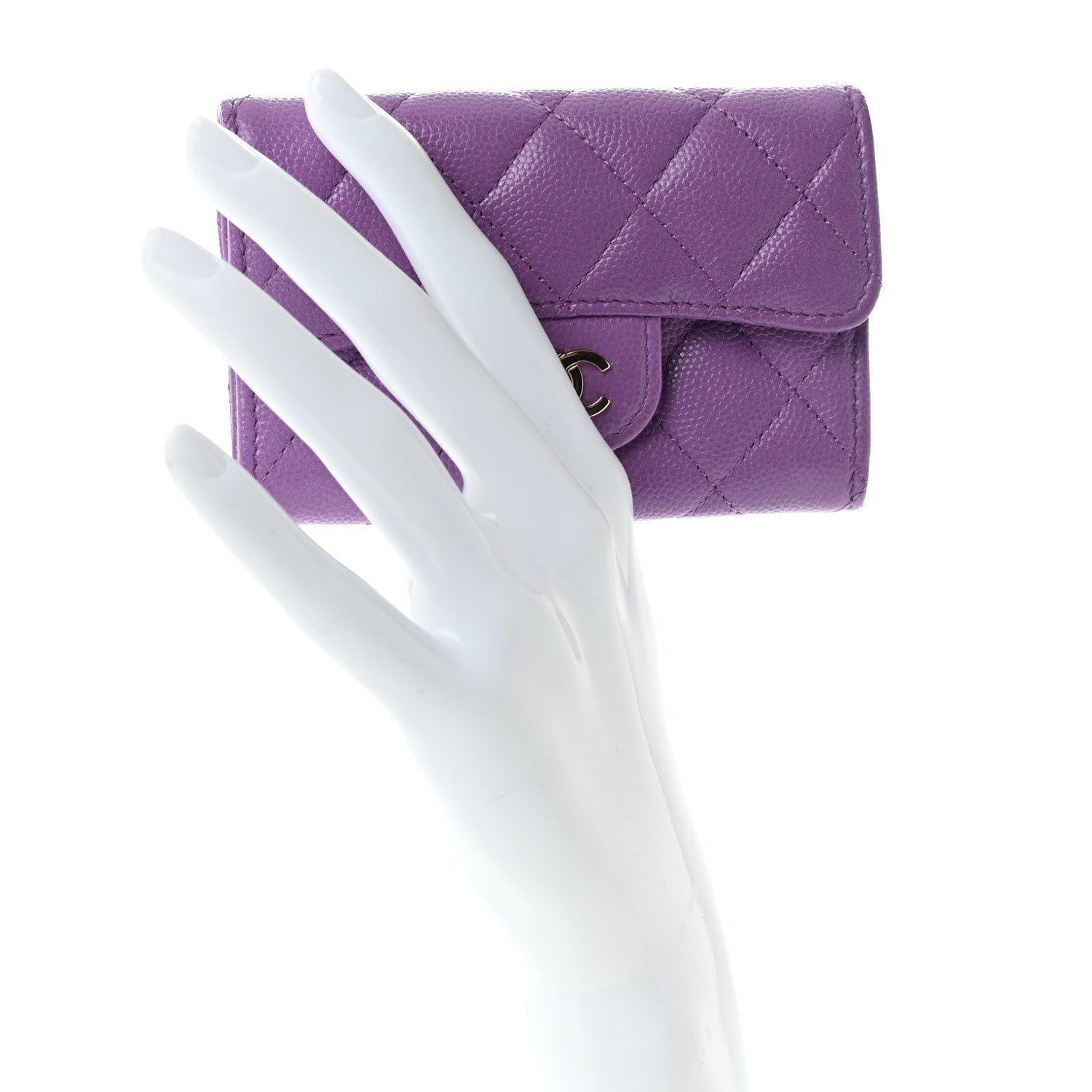 Chanel Caviar Quilted Flap Card Holder Wallet Purple 2 of 11