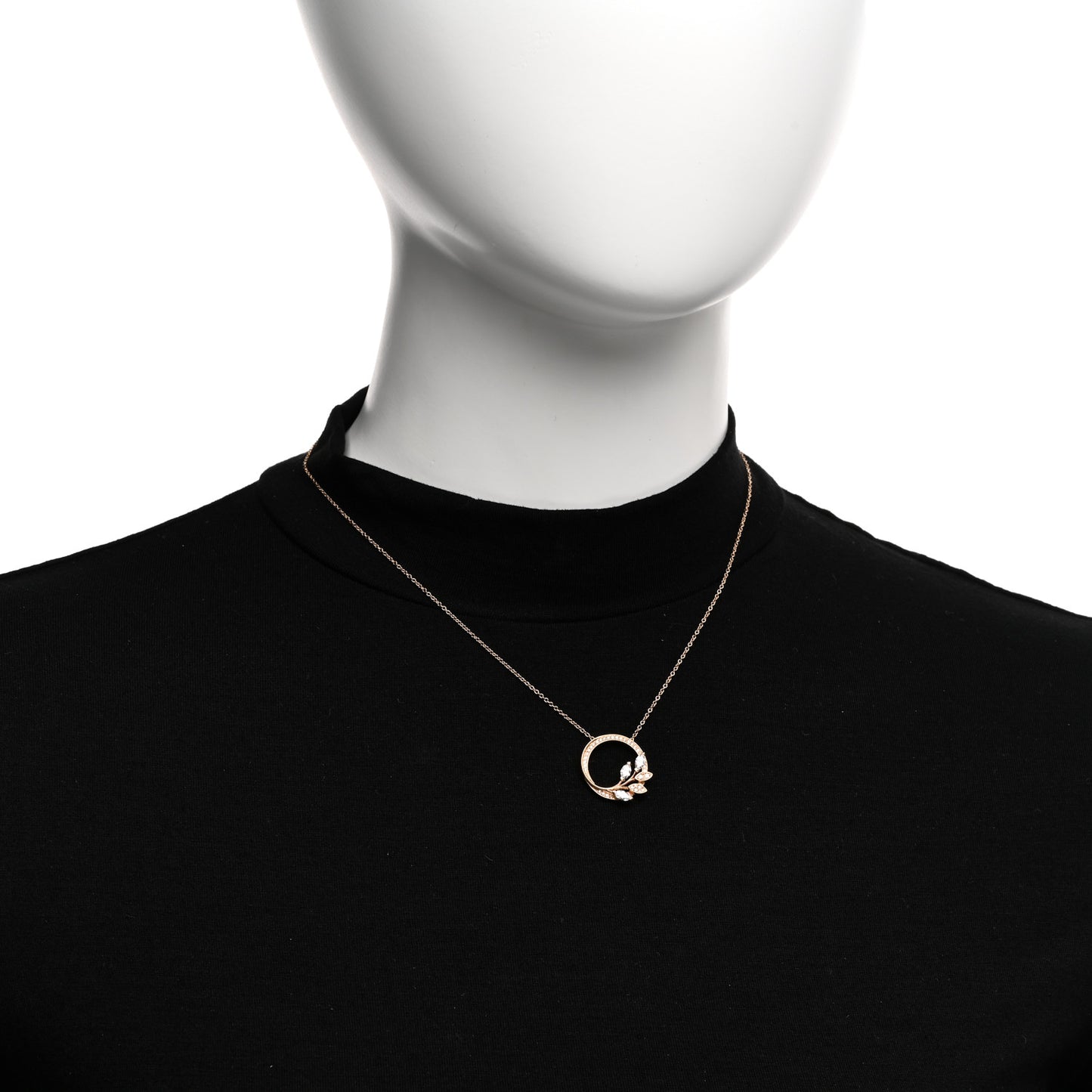 18K Rose Gold Diamond Victoria Vine Circle Pendant Necklace