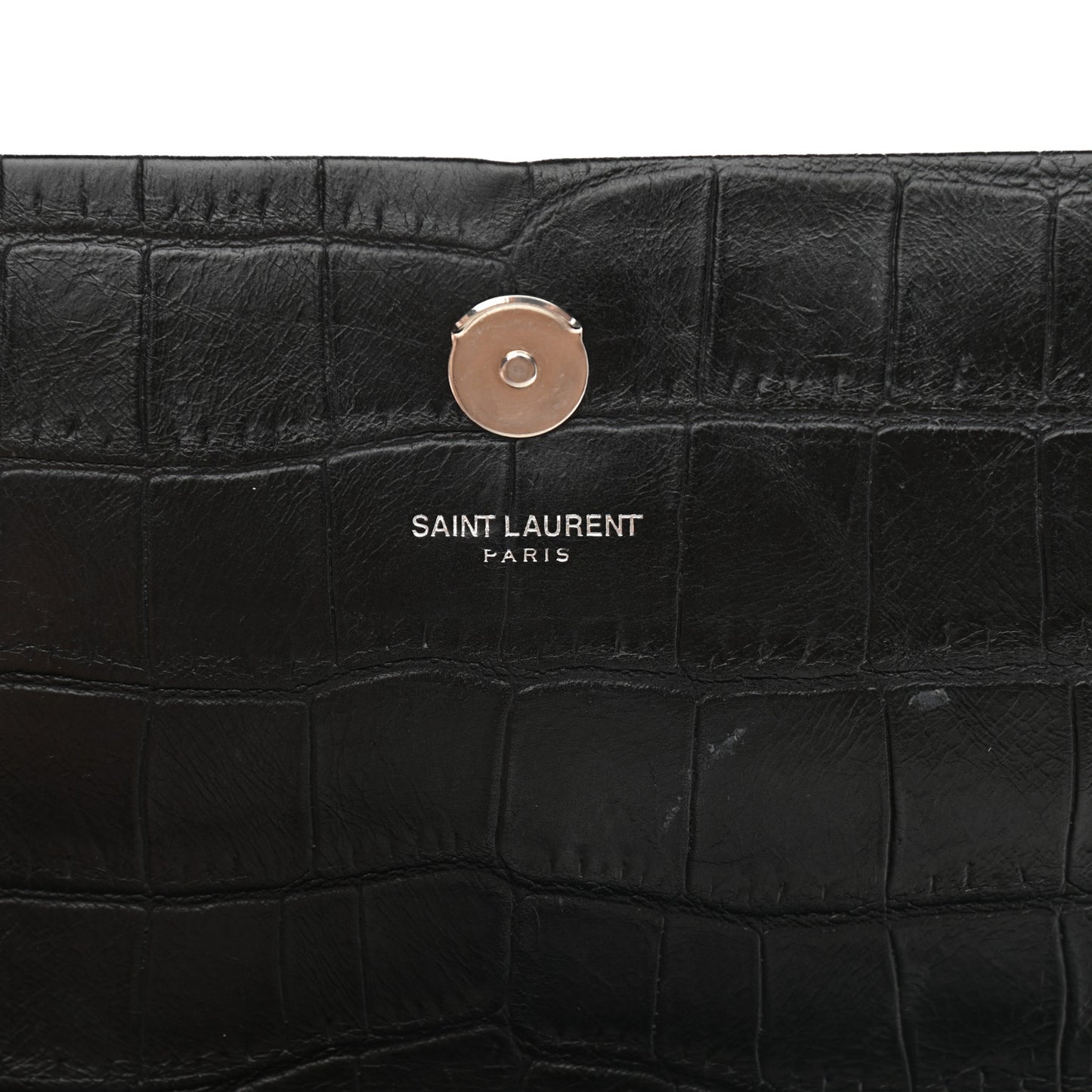 Calfskin Crocodile Embossed Medium Classic Monogram Kate Tassel Satchel Black