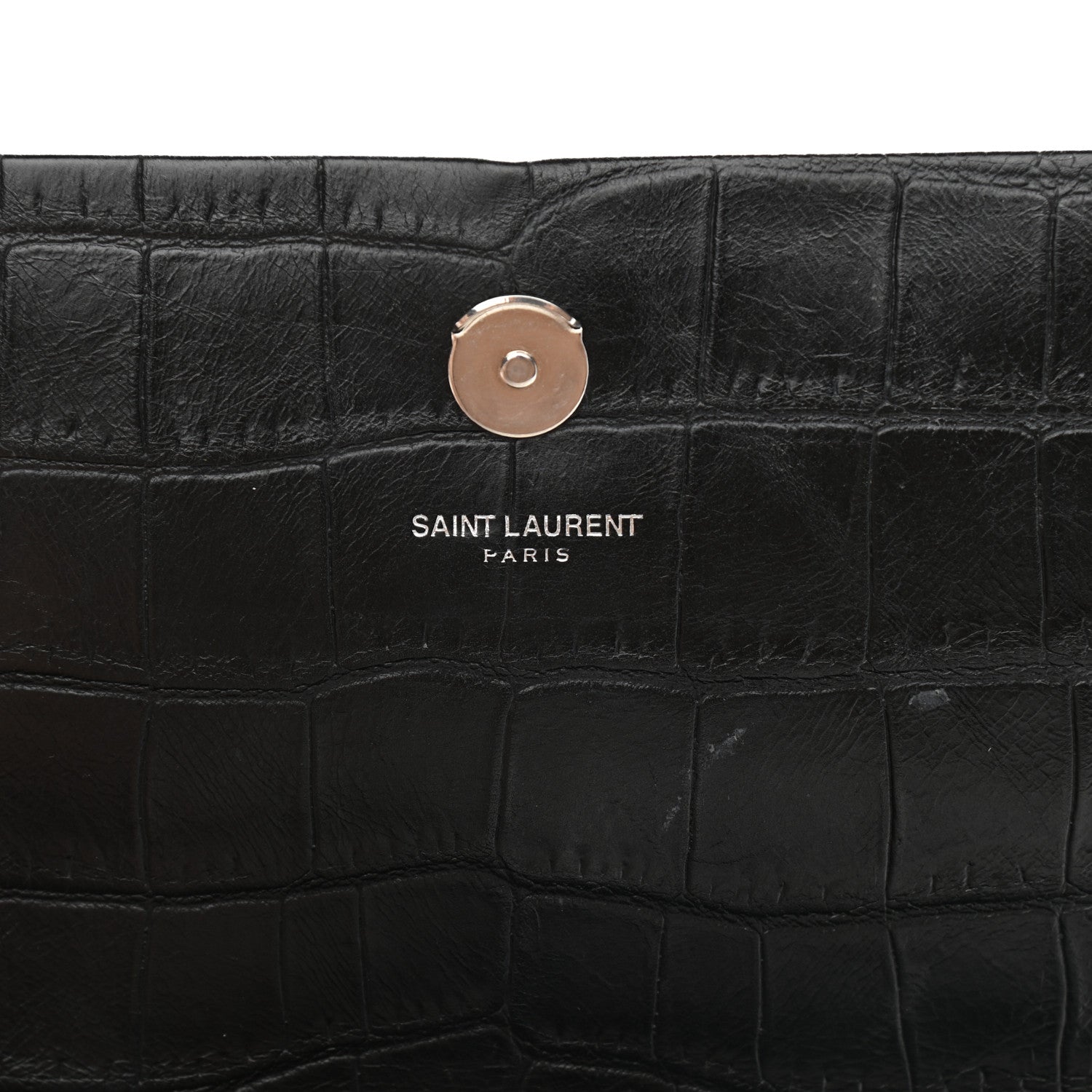 Saint Laurent Calfskin Crocodile Embossed Medium Classic Monogram Kate Tassel Satchel Black 6 of 11