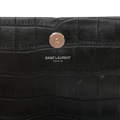 Saint Laurent Calfskin Crocodile Embossed Medium Classic Monogram Kate Tassel Satchel Black 6 of 11
