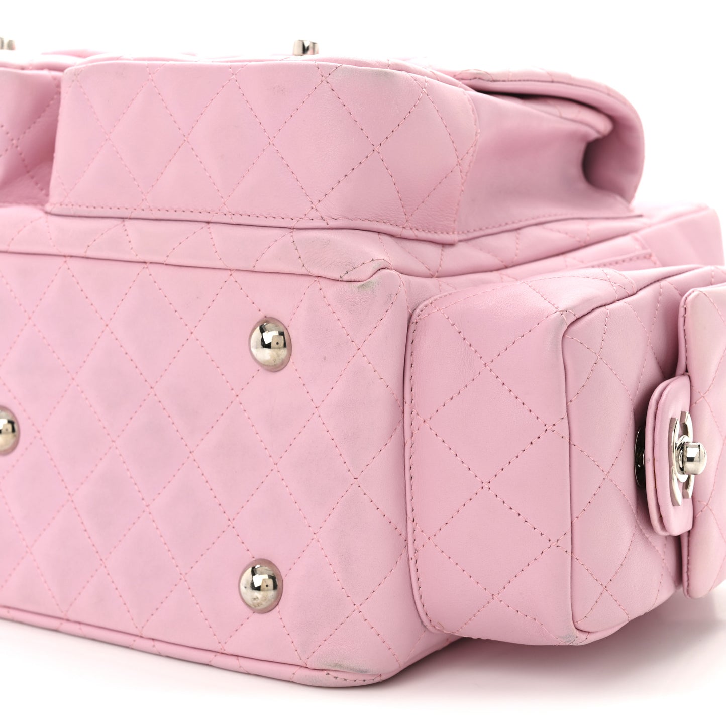 Calfskin Quilted Large Cambon Multipocket Reporter Pink Black