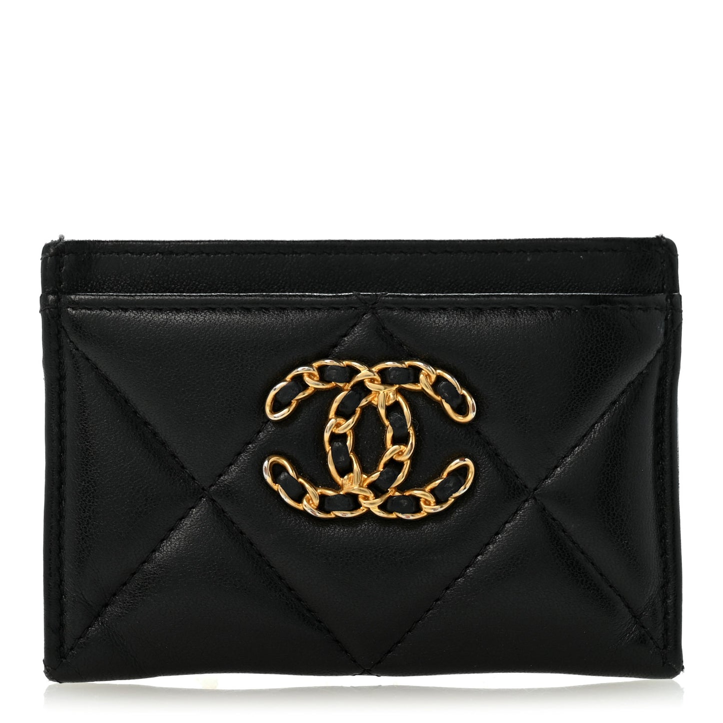 Lambskin Quilted Chanel 19 Card Holder Black
