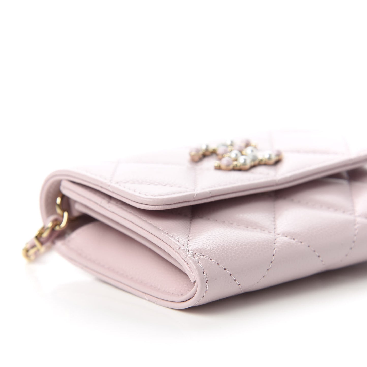 Caviar Quilted Coco Candy Card Holder On Chain Light Pink