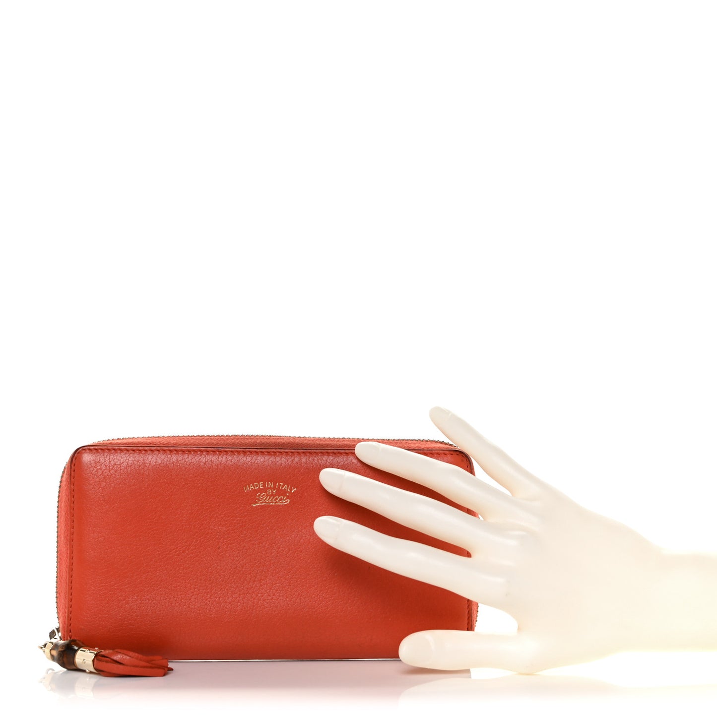 Pebbled Calfskin Bamboo Tassel Zip Around Wallet Orange