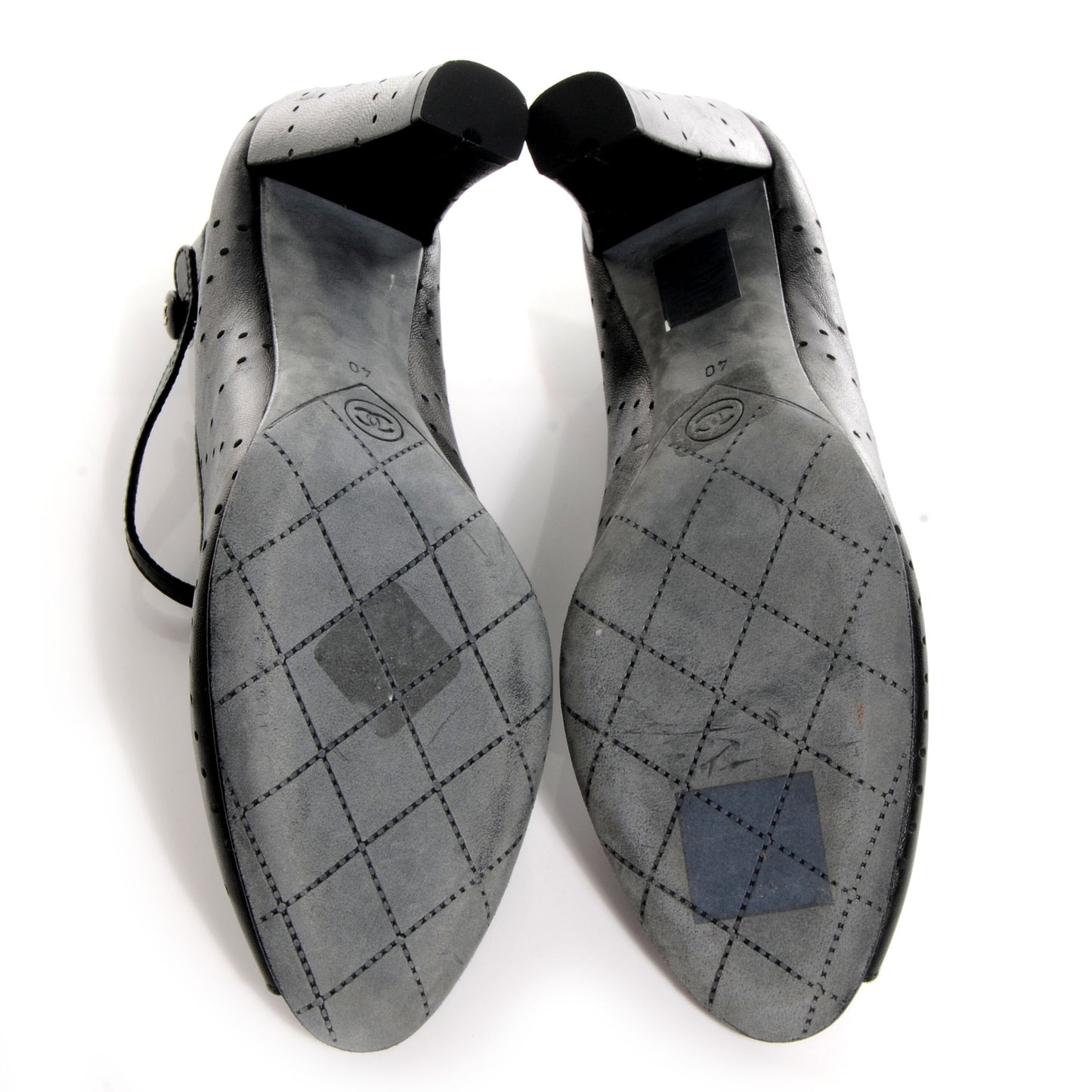 Perforated Mary Jane Peep Toe Pumps Black 40