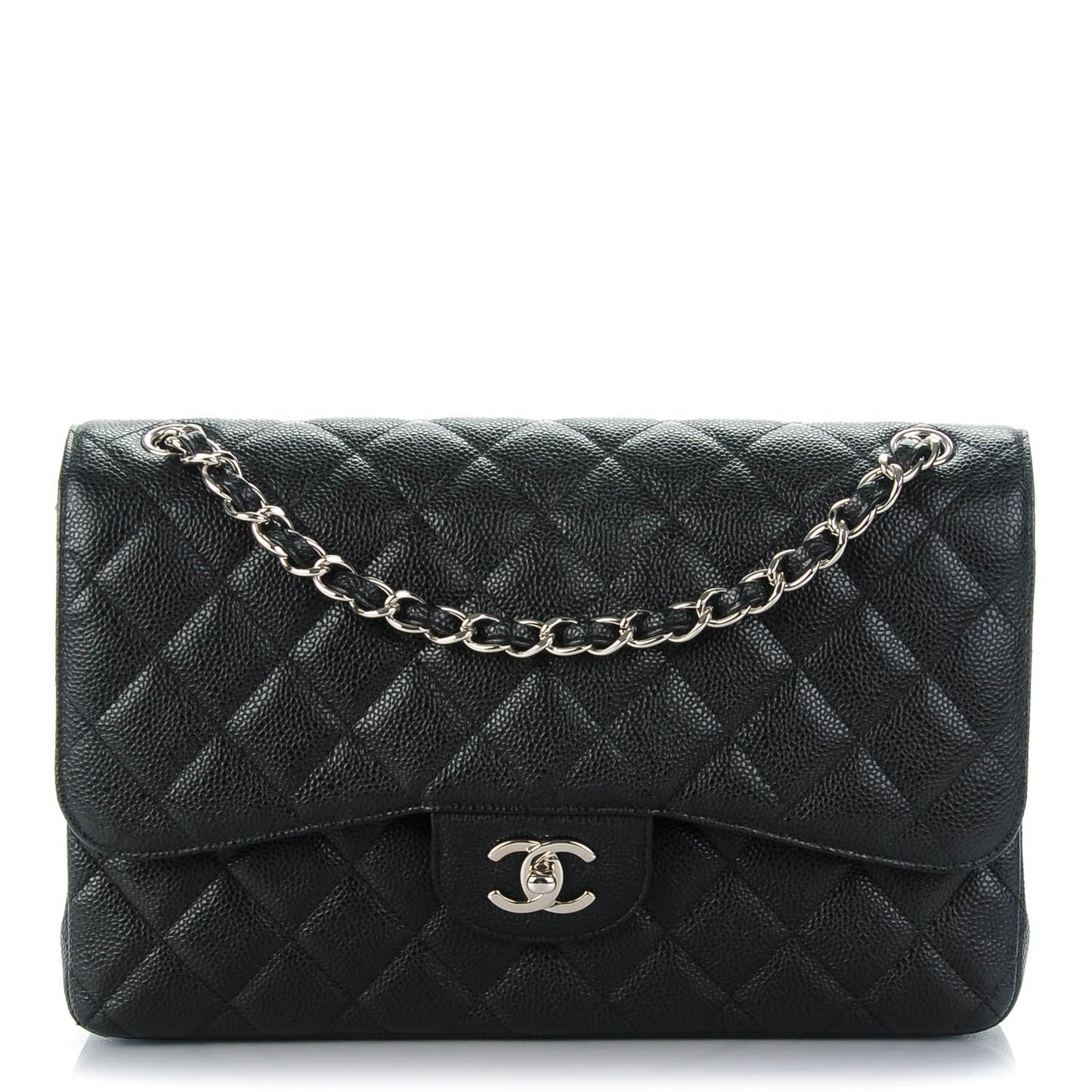 Caviar Quilted Jumbo Double Flap Black