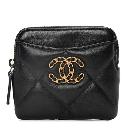 Chanel Lambskin Quilted Chanel 19 Zip Card Holder Wallet Black 1 of 9