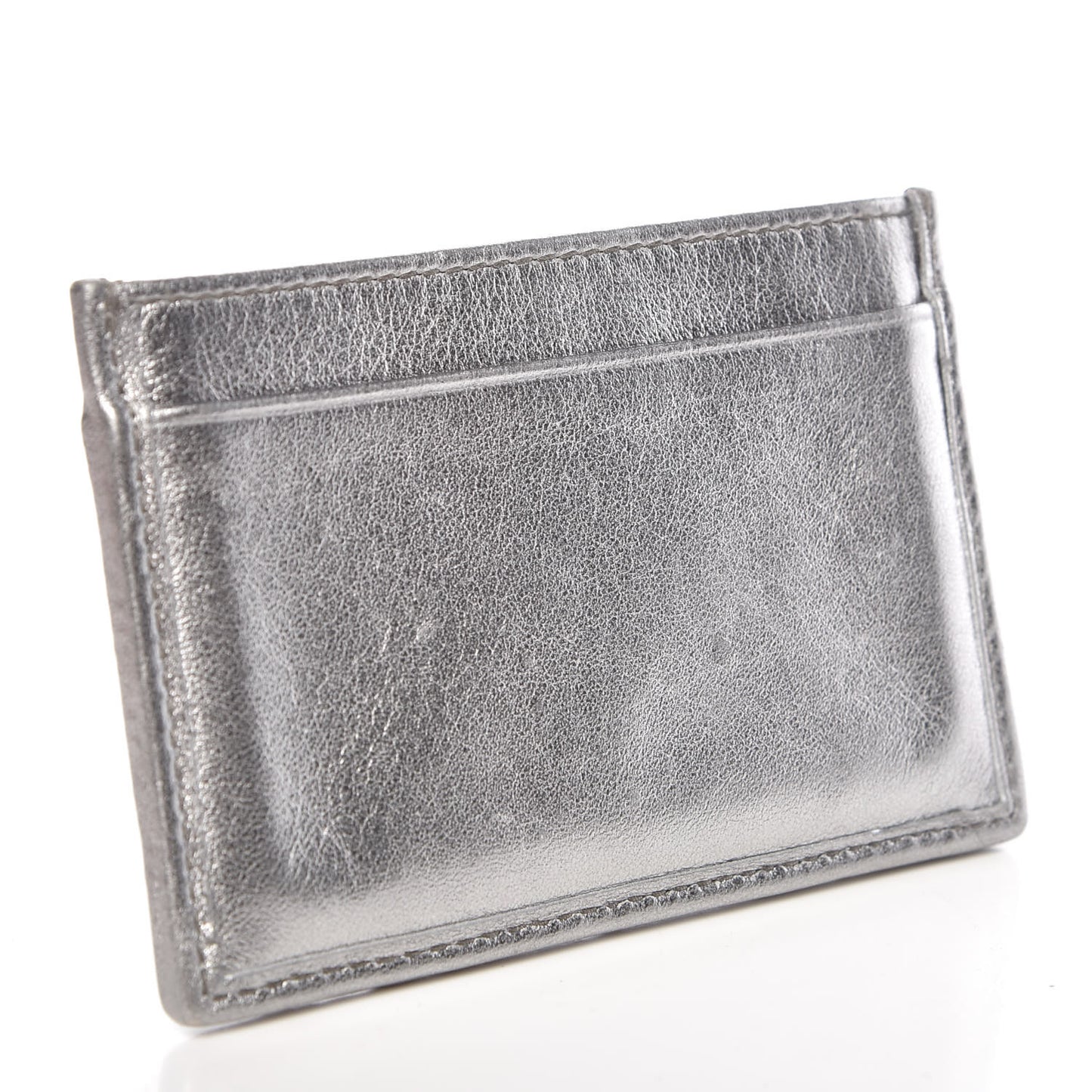 Metallic Goatskin Matelasse Crystal Miu Card Case Cromo