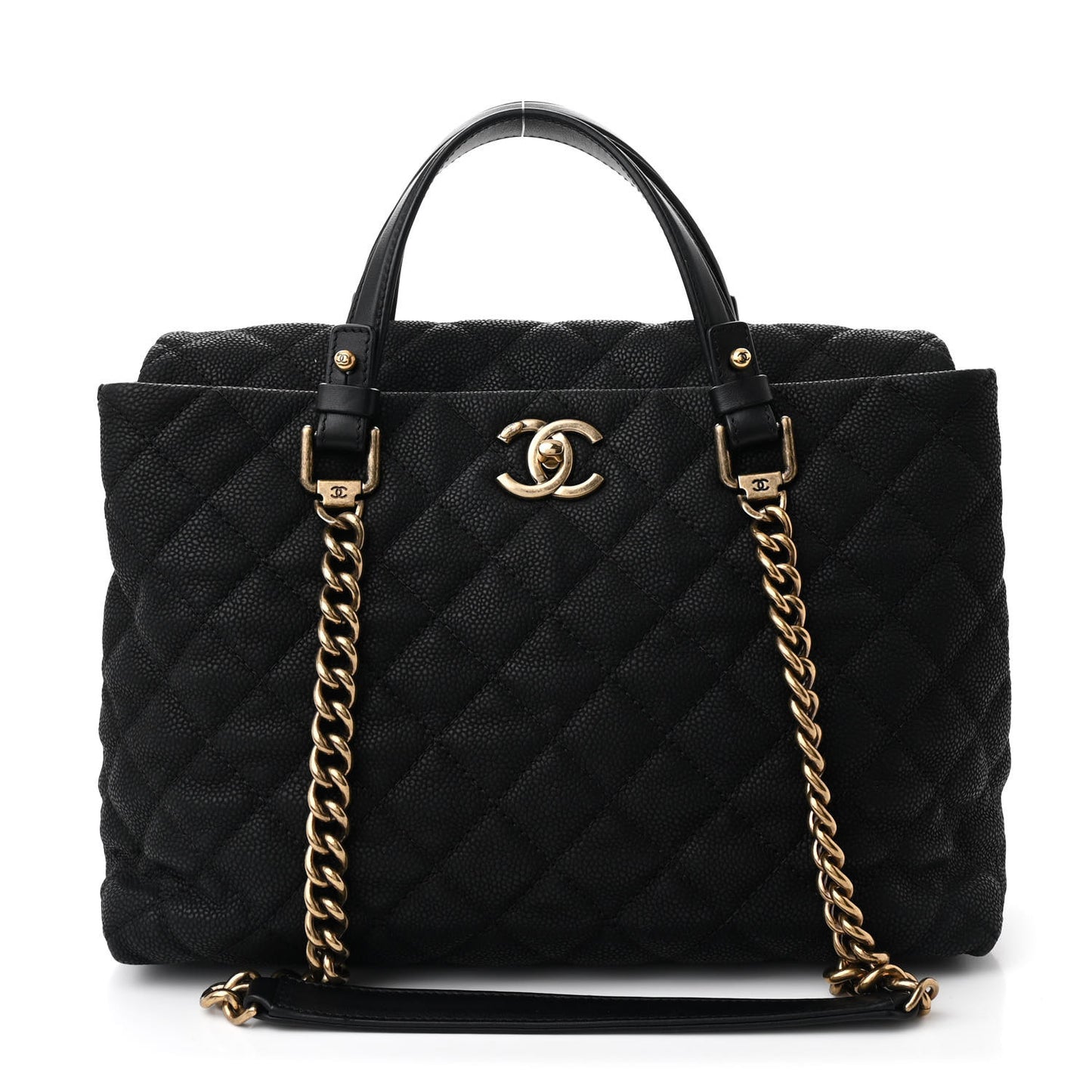 Iridescent Caviar Chic Quilt Tote Black