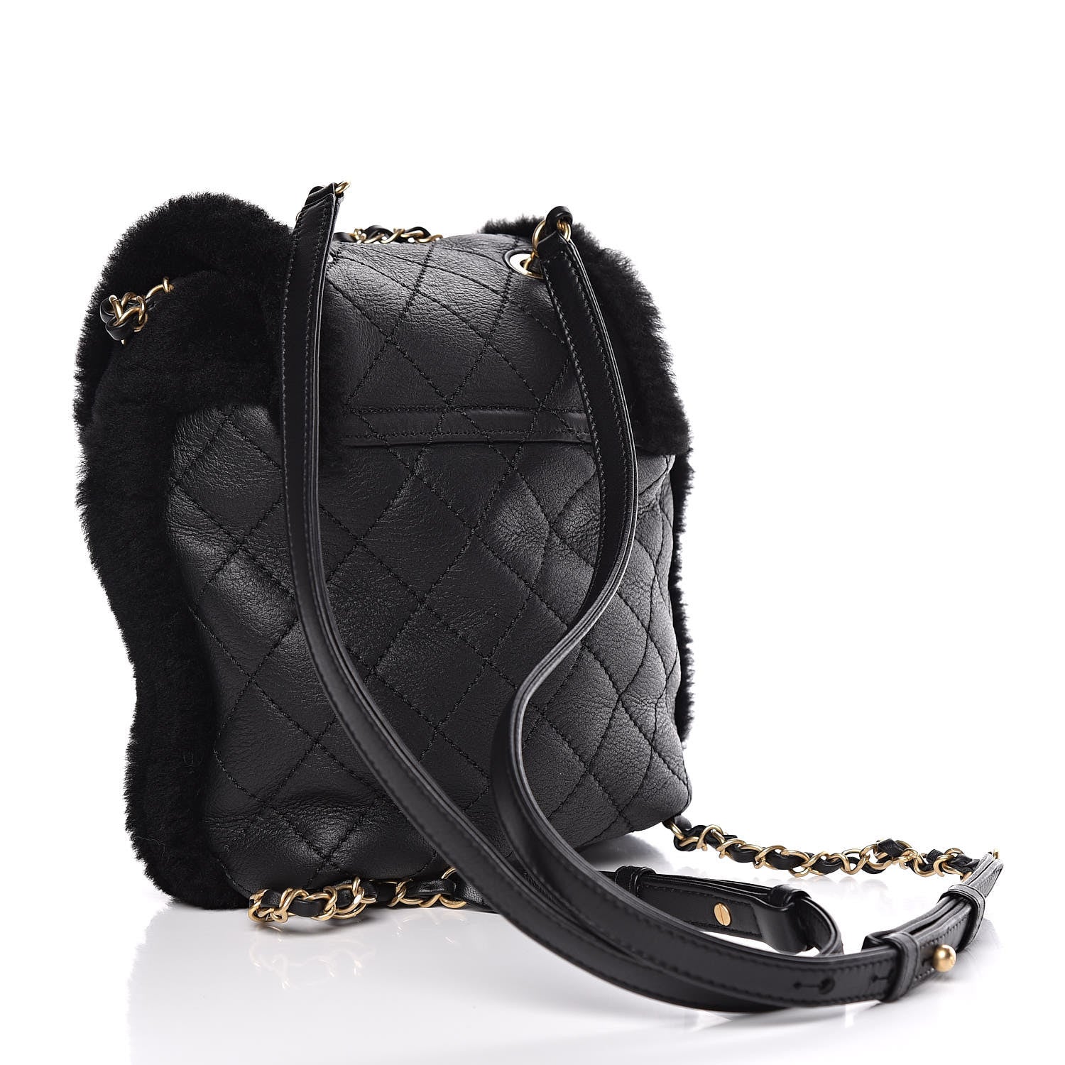 Chanel Lambskin Shearling Quilted CC Backpack Black 3 of 9