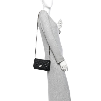 Chanel Caviar Quilted Crystal CC Wallet On Chain WOC Black 2 of 11