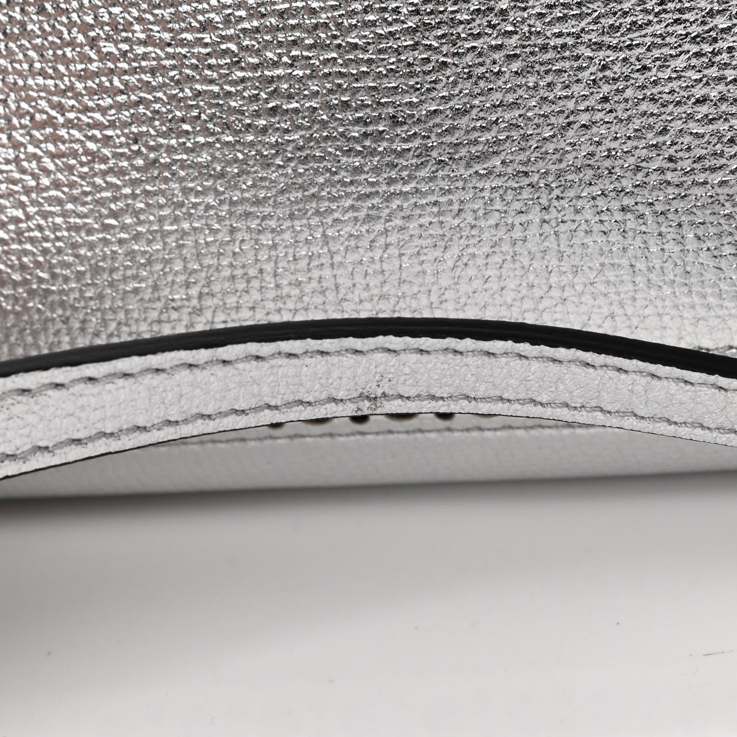 Metallic Calfskin Broguing Medium Banner Tote Silver