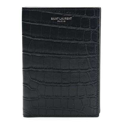 Saint Laurent Crocodile Embossed Passport Holder Black 1 of 8