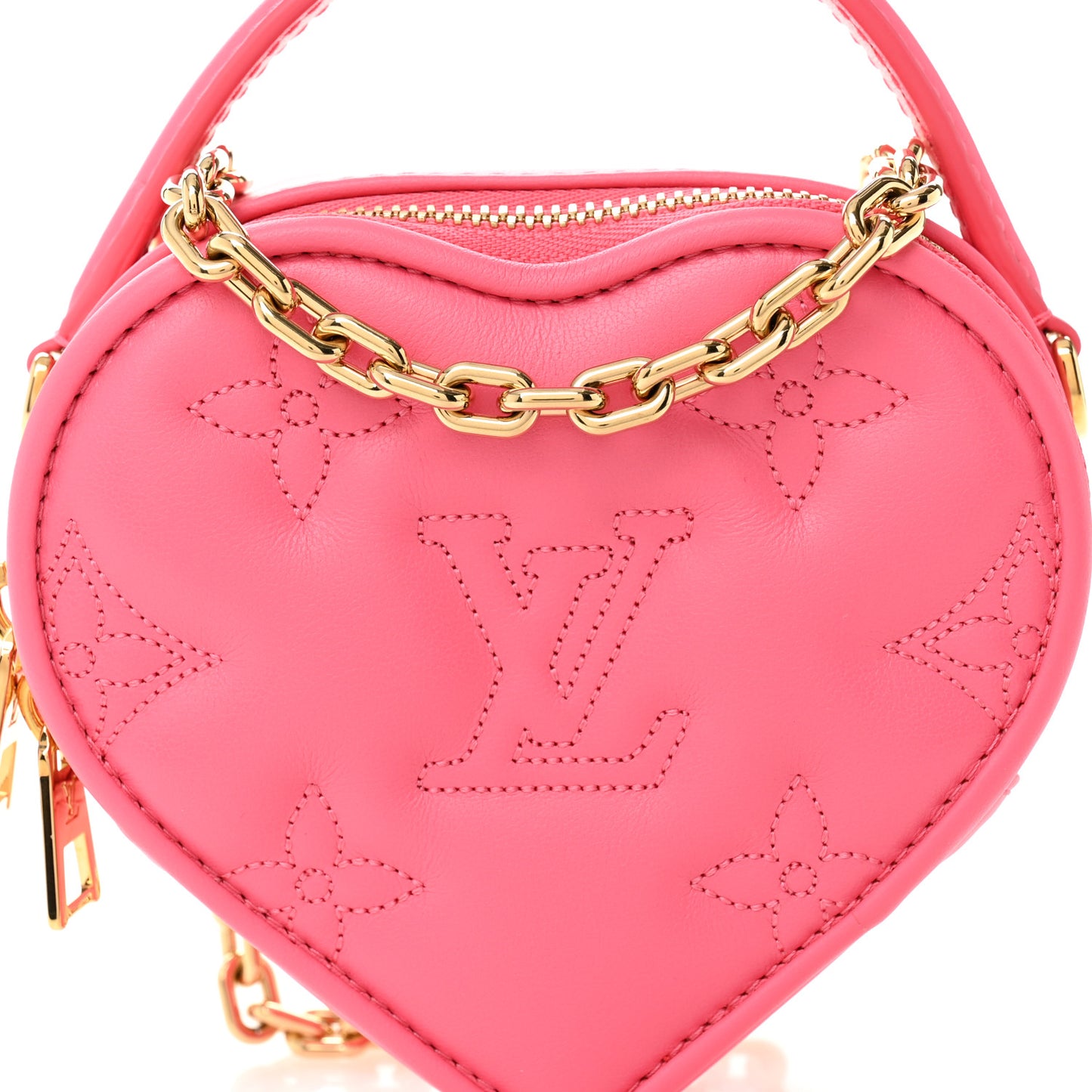 Calfskin Embroidered Monogram Pop My Heart Bag Pouch Dragon Fruit Pink