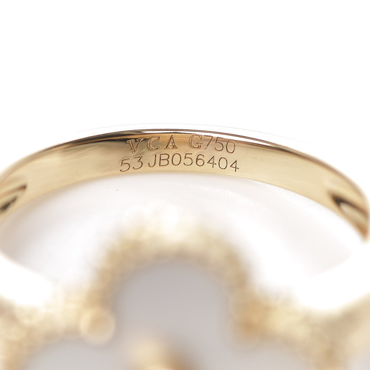 18K Yellow Gold Diamond Mother of Pearl Vintage Alhambra Ring 53 6.25
