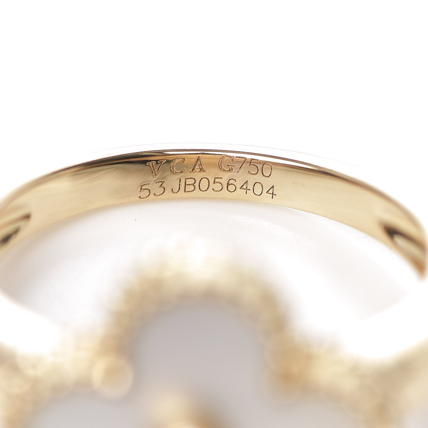 Van Cleef & Arpels 18K Yellow Gold Diamond Mother of Pearl Vintage Alhambra Ring 53 6.25 5 of 5