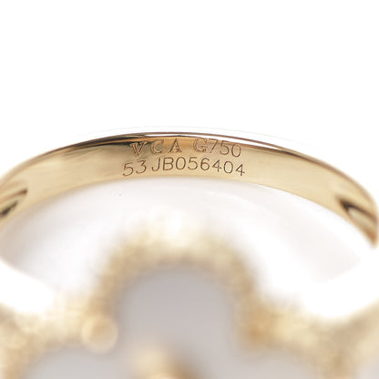 Van Cleef & Arpels 18K Yellow Gold Diamond Mother of Pearl Vintage Alhambra Ring 53 6.25 5 of 5