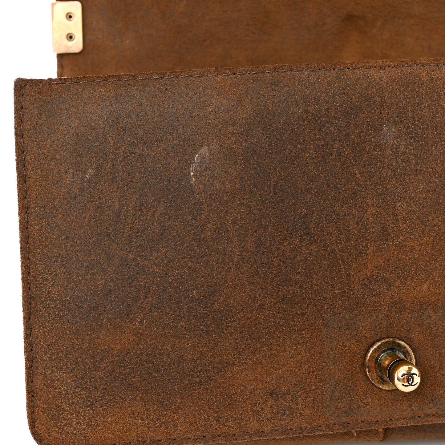 Aged Calfskin Nubuck Quilted Medium Boy Flap Brown Green