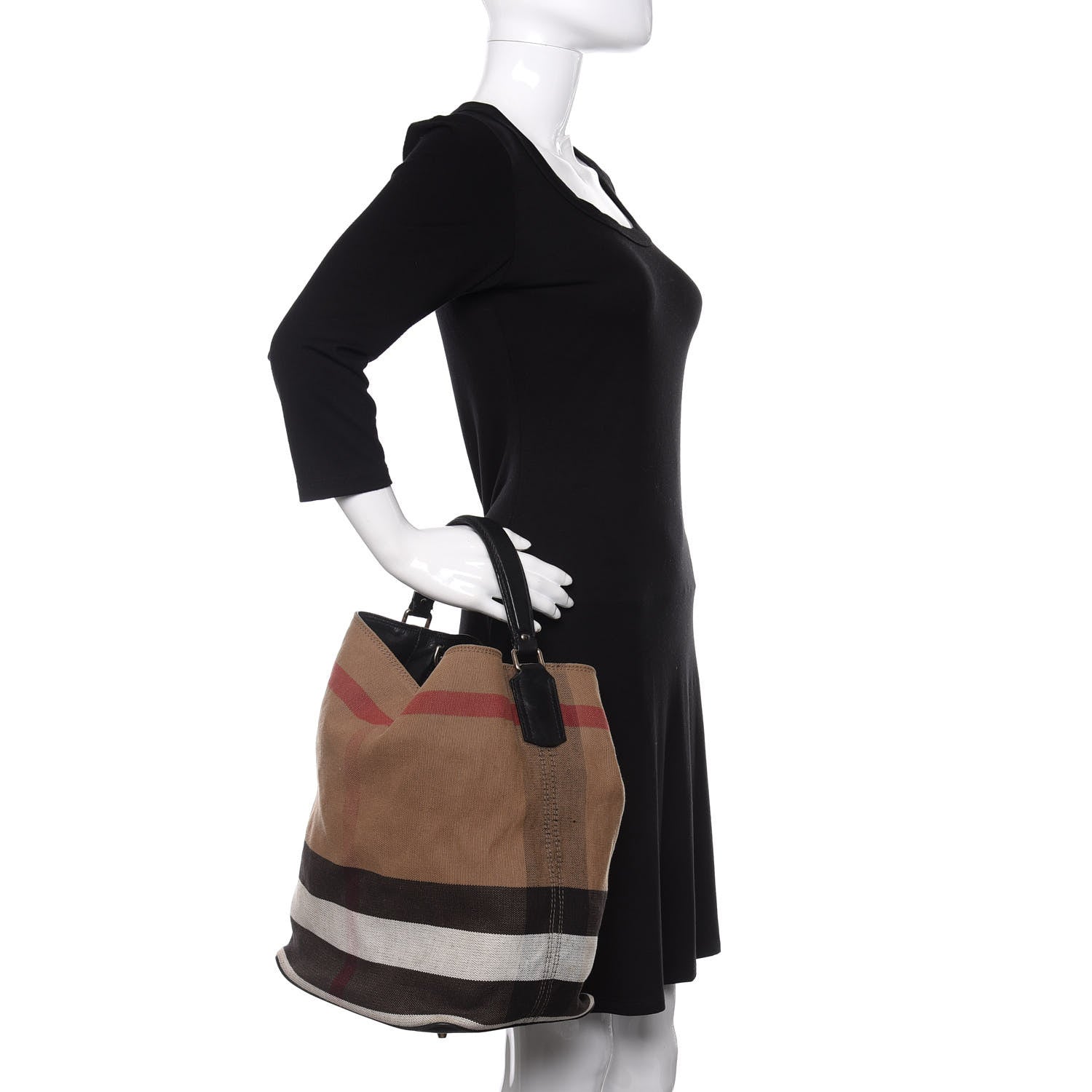 Burberry Canvas Mega Check Medium Ashby Hobo Black 3 of 12