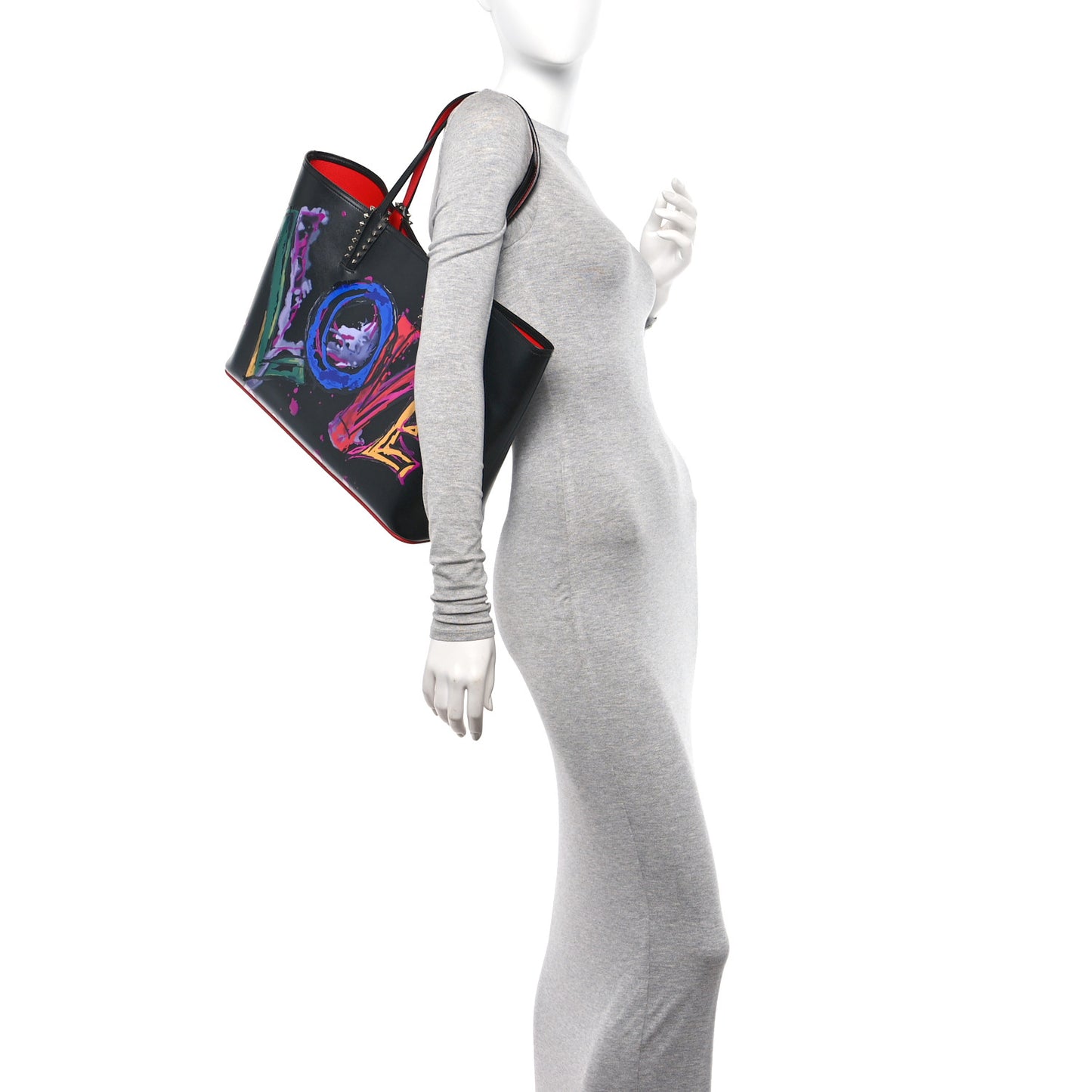 Calfskin Loubitag Spikes East West Cabata Love Tote Black