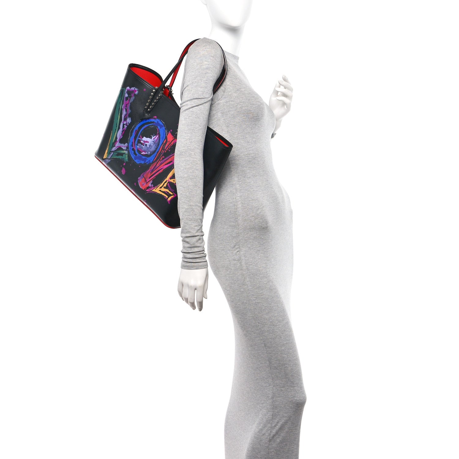 Christian Louboutin Calfskin Loubitag Spikes East West Cabata Love Tote Black 2 of 12