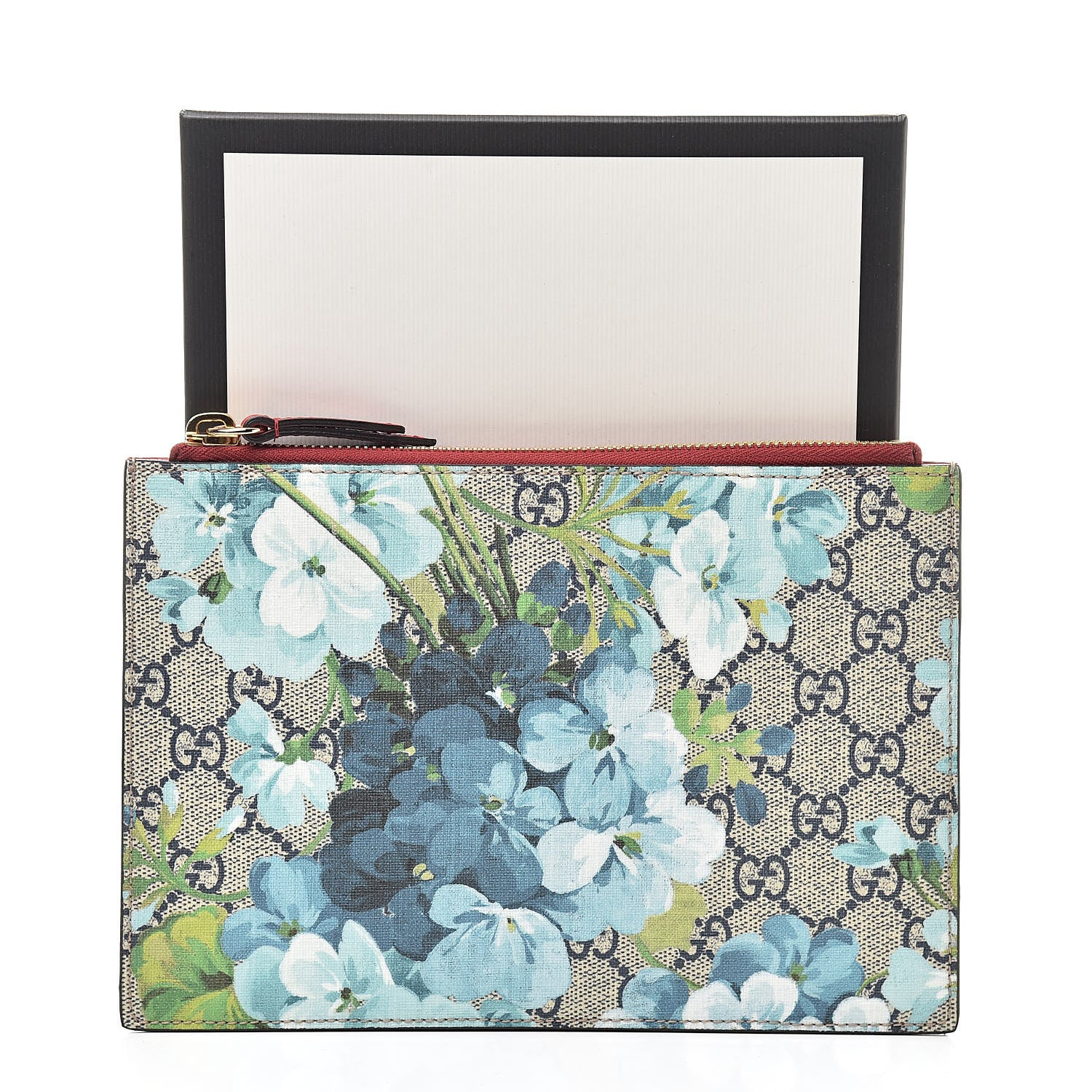 Gucci GG Supreme Monogram Blooms Small Zip Pouch Beige Blue Hibiscus Red 7 of 7