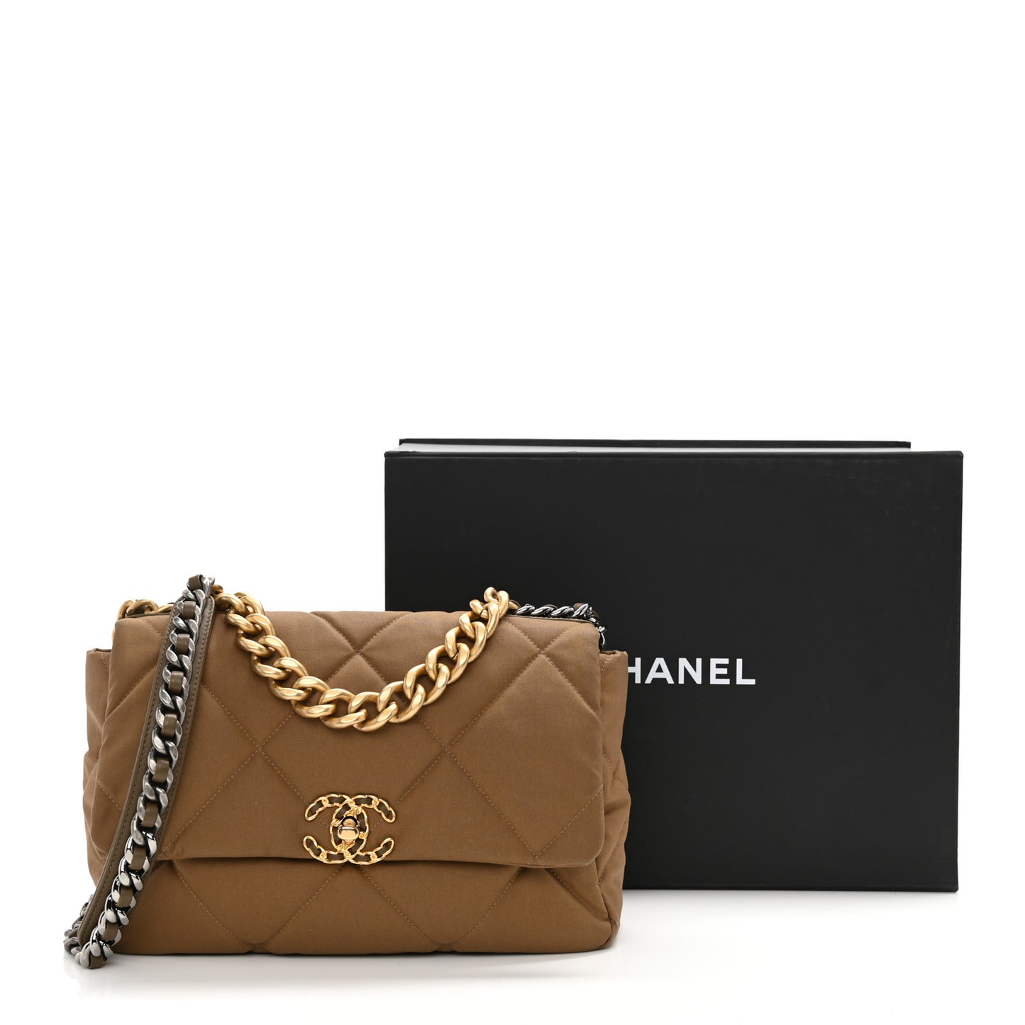Canvas Quilted Large Chanel 19 Flap Bronze