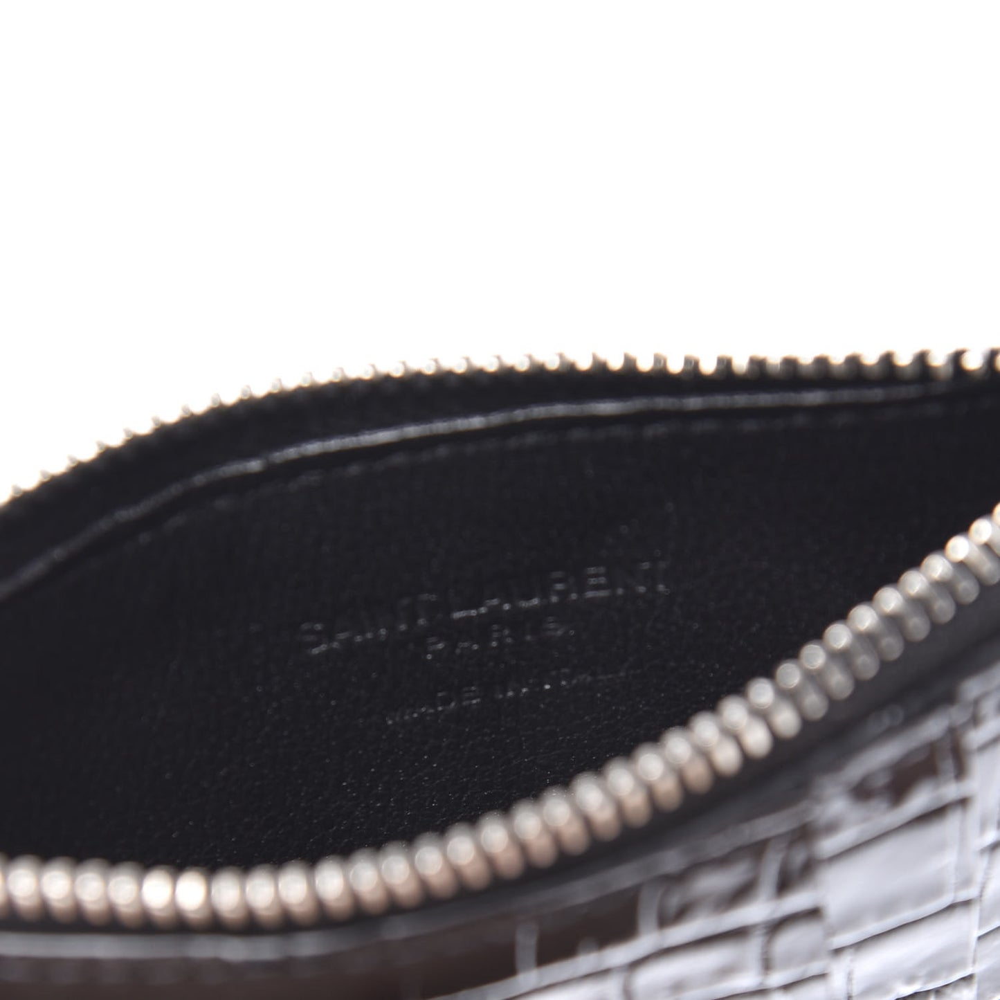 Calfskin Crocodile Embossed 5 Fragments Zip Pouch Card Holder Black
