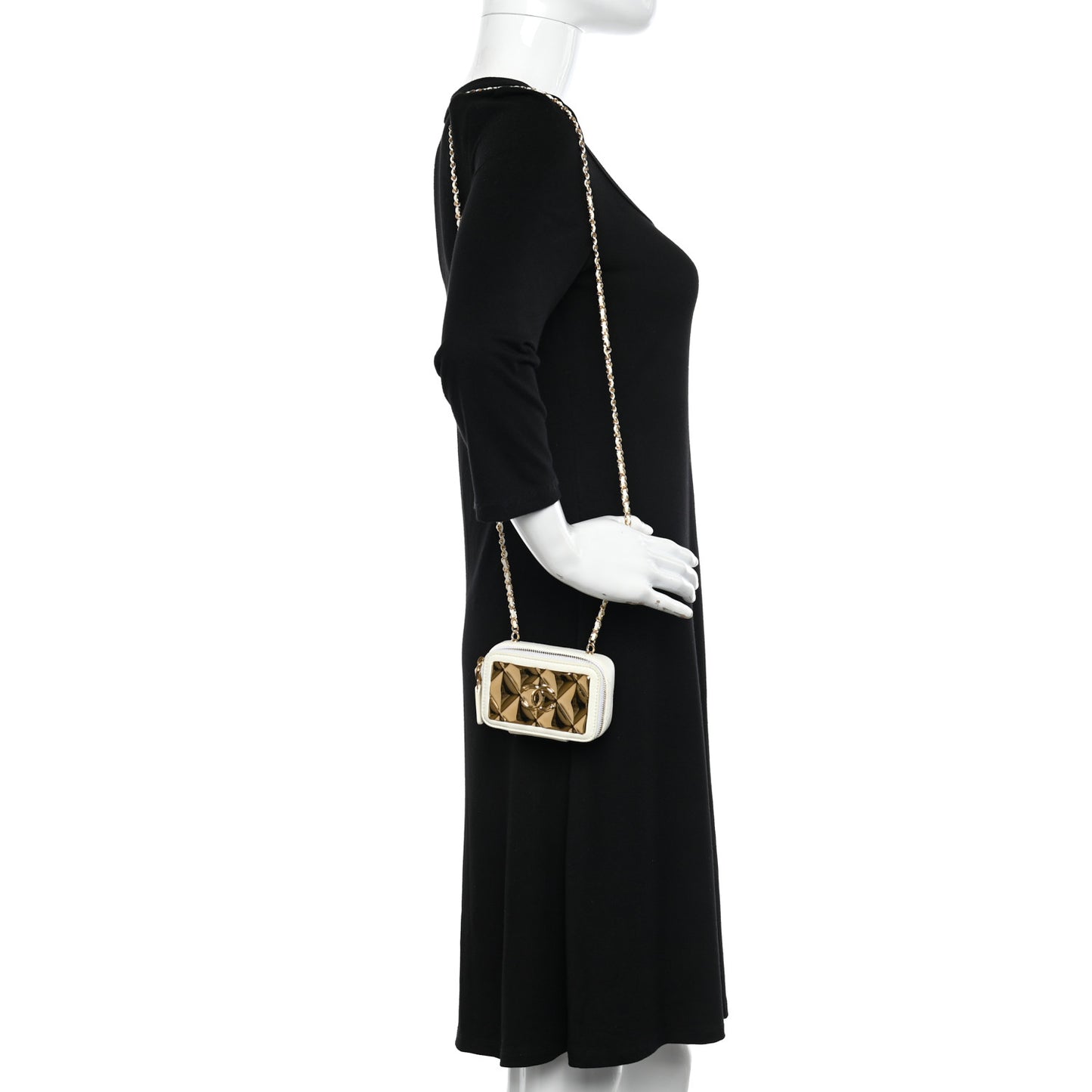 Lambskin Quilted Mini Golden Plate Clutch With Chain White