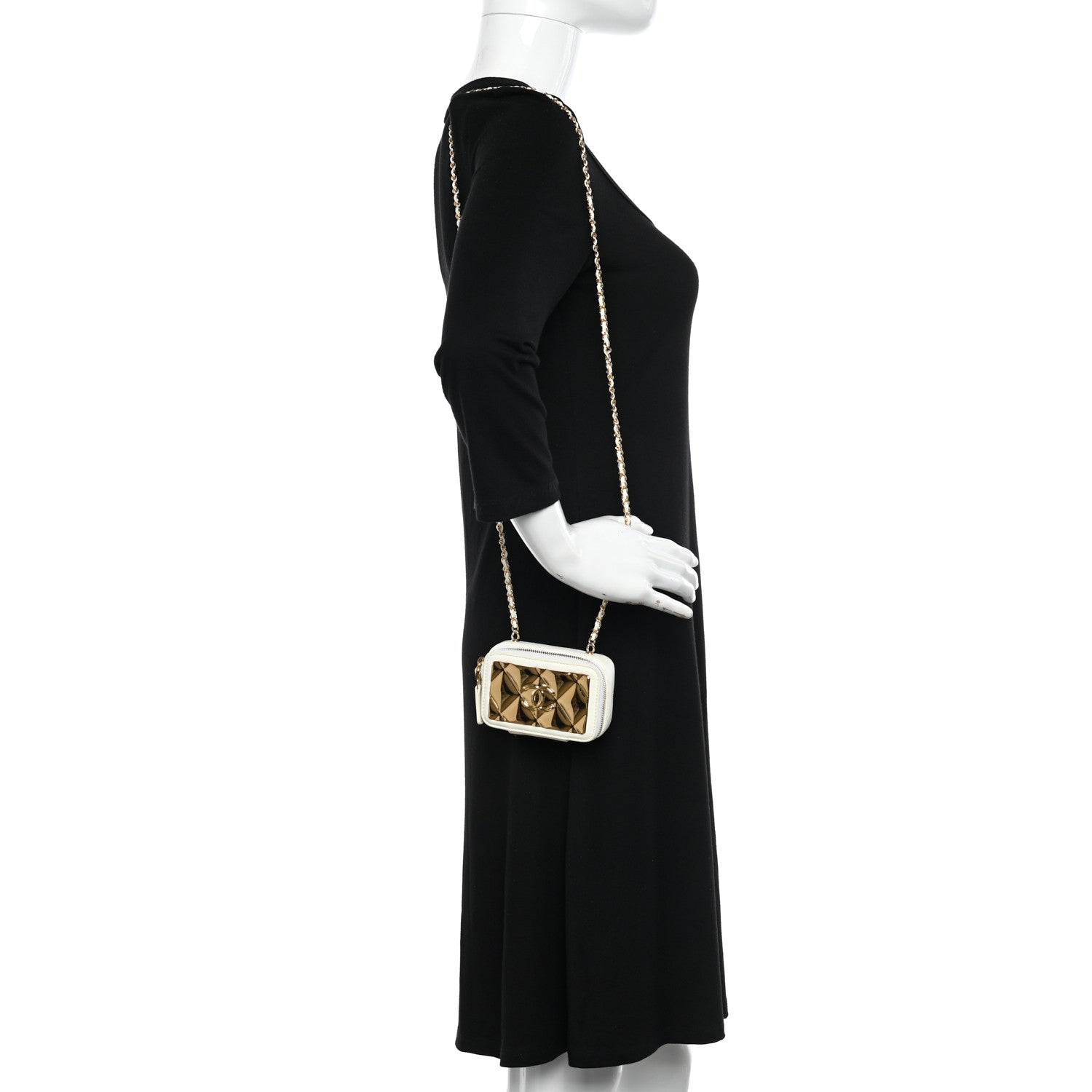 Chanel Lambskin Quilted Mini Golden Plate Clutch With Chain White 2 of 13