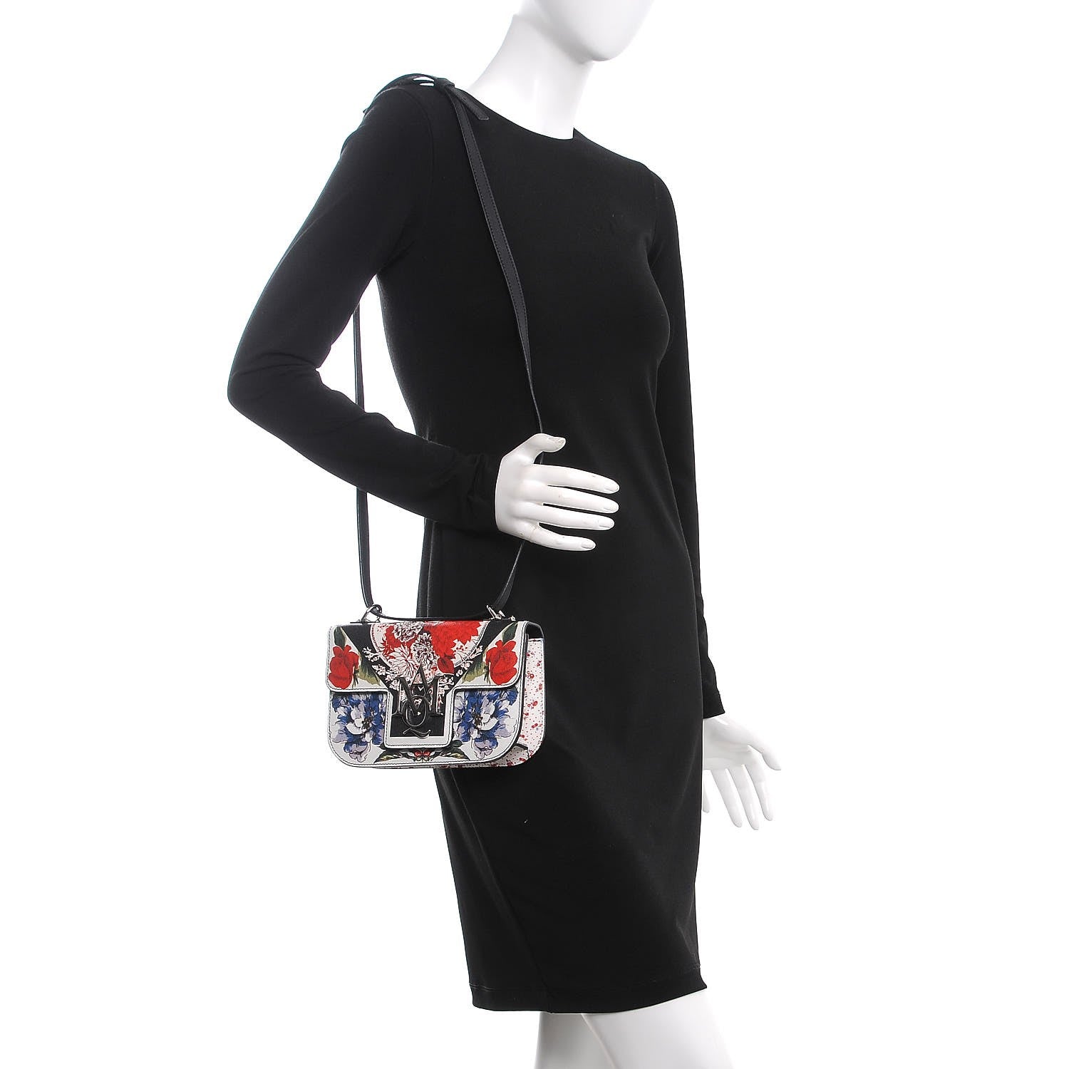 Alexander McQueen Grained Calfskin Flower Printed Small Insignia Flap Ivory Multicolor 2 of 7