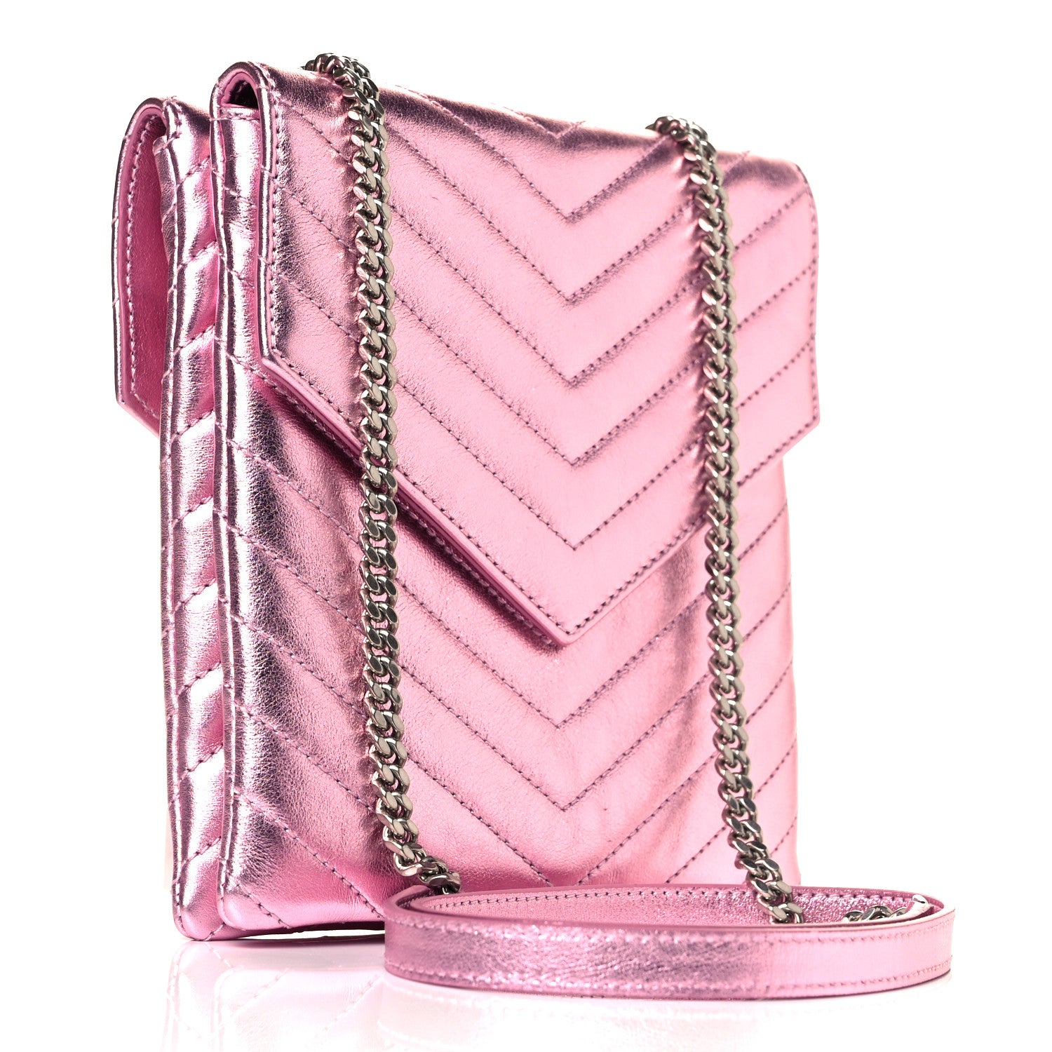 Saint Laurent Metallic Lambskin Matelasse Monogram Double Flap Bag Azalea 2 of 9
