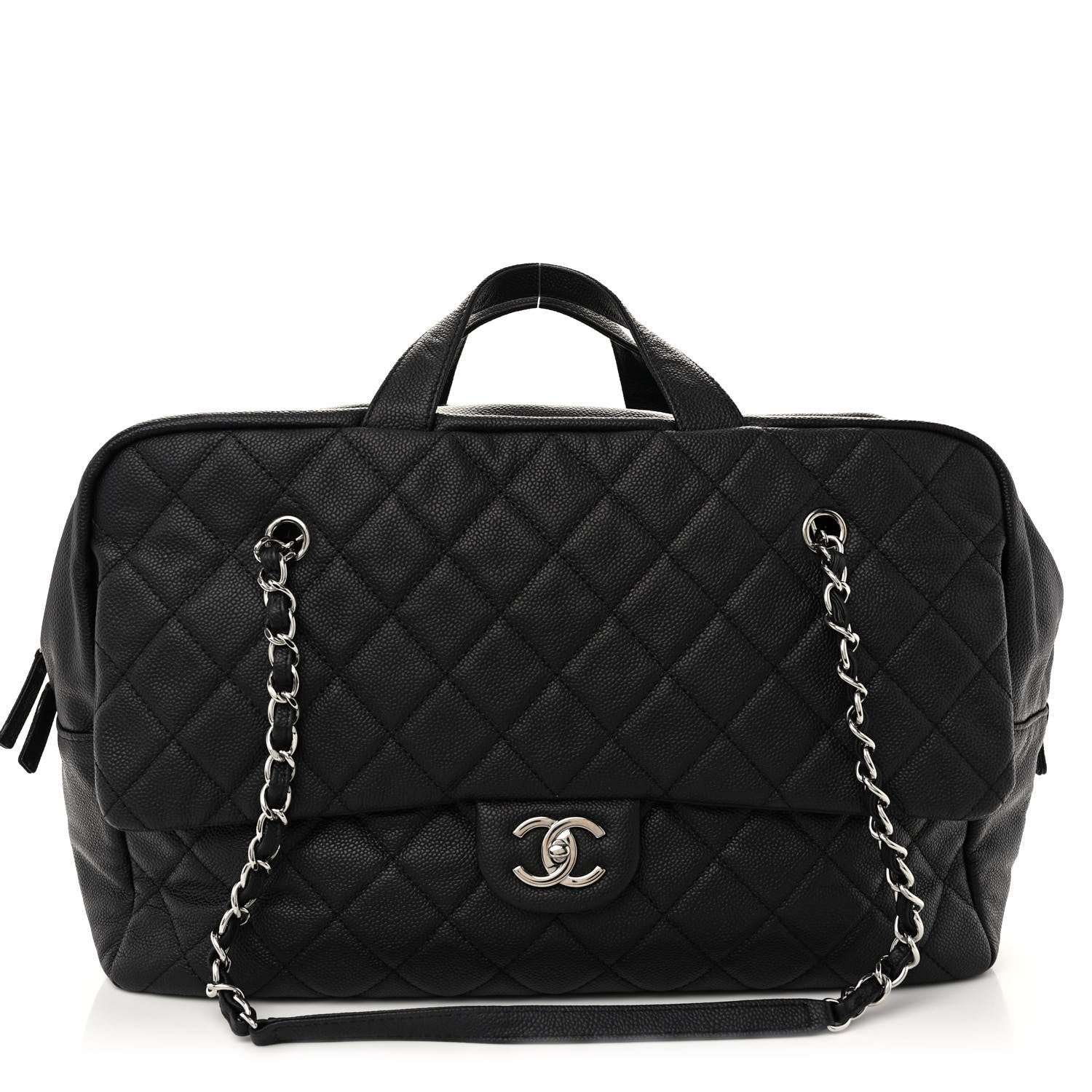 Chanel Caviar Quilted Large Travel Flap Tote Black Black 1 of 10