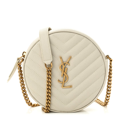 Saint Laurent Grain De Poudre Matelasse Chevron Quilted Round Vinyle Camera Bag Crema Soft 1 of 10