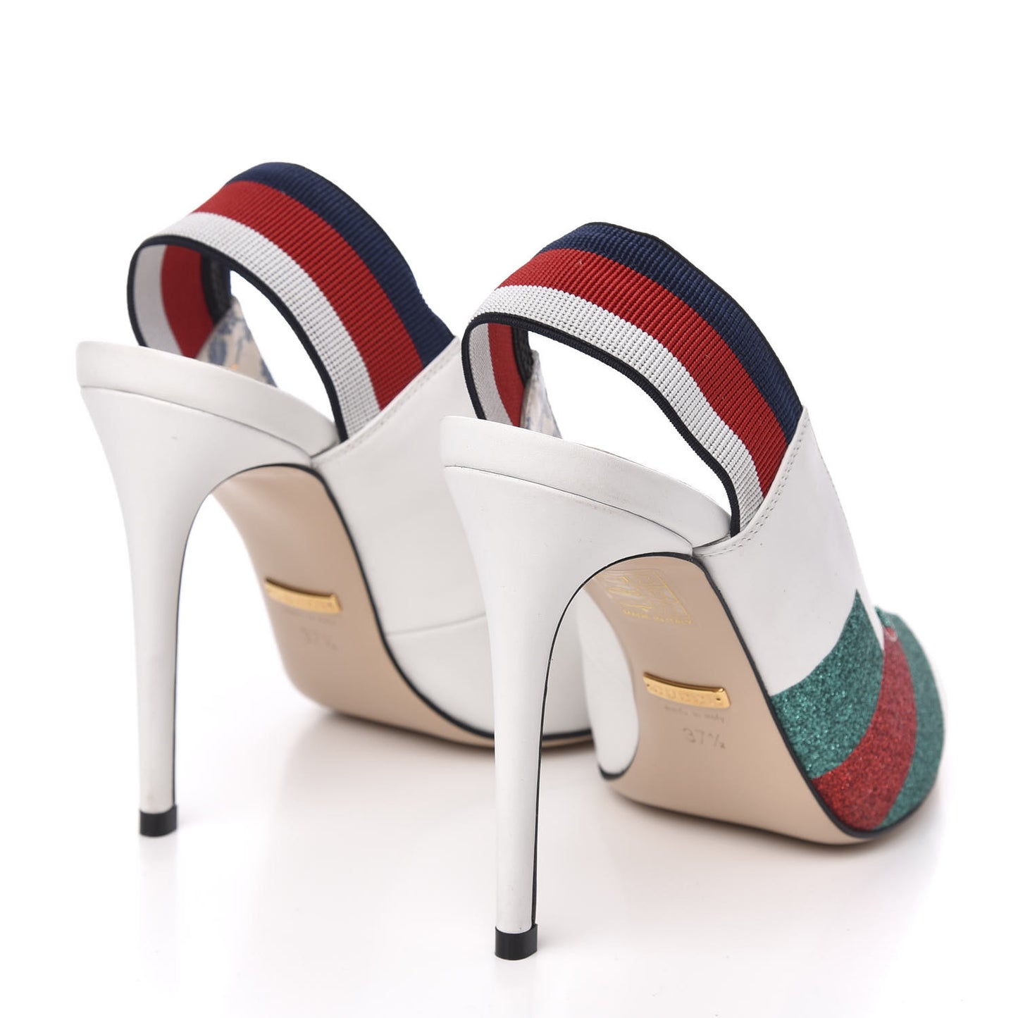 Calfskin Glitter Web High Heel Slingback Pumps 37.5 White