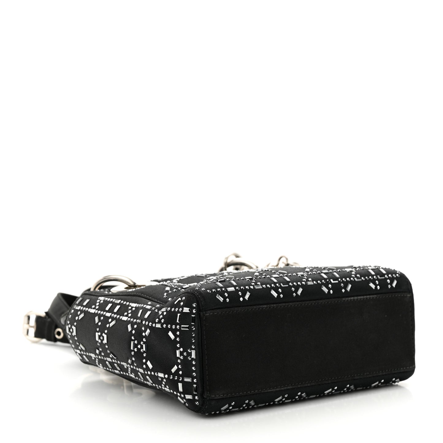 CHRISTIAN DIOR Satin Crystal Cannage Mini Lady Dior Black